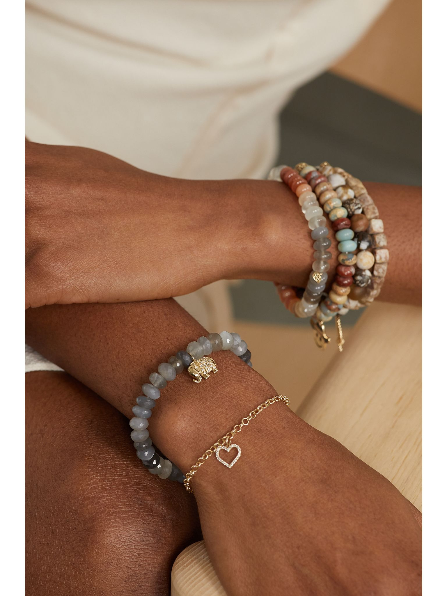 Elephant 14-karat gold, moonstone and diamond bracelet Gray - 5
