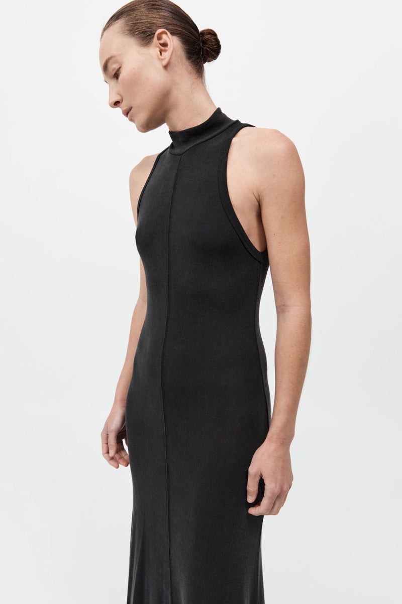 Racer Back Jersey Maxi Dress - Black - 5