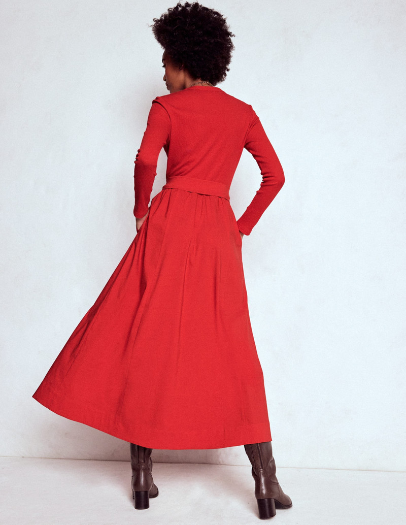 Button Detail Mix Dress-Crimson Red 4