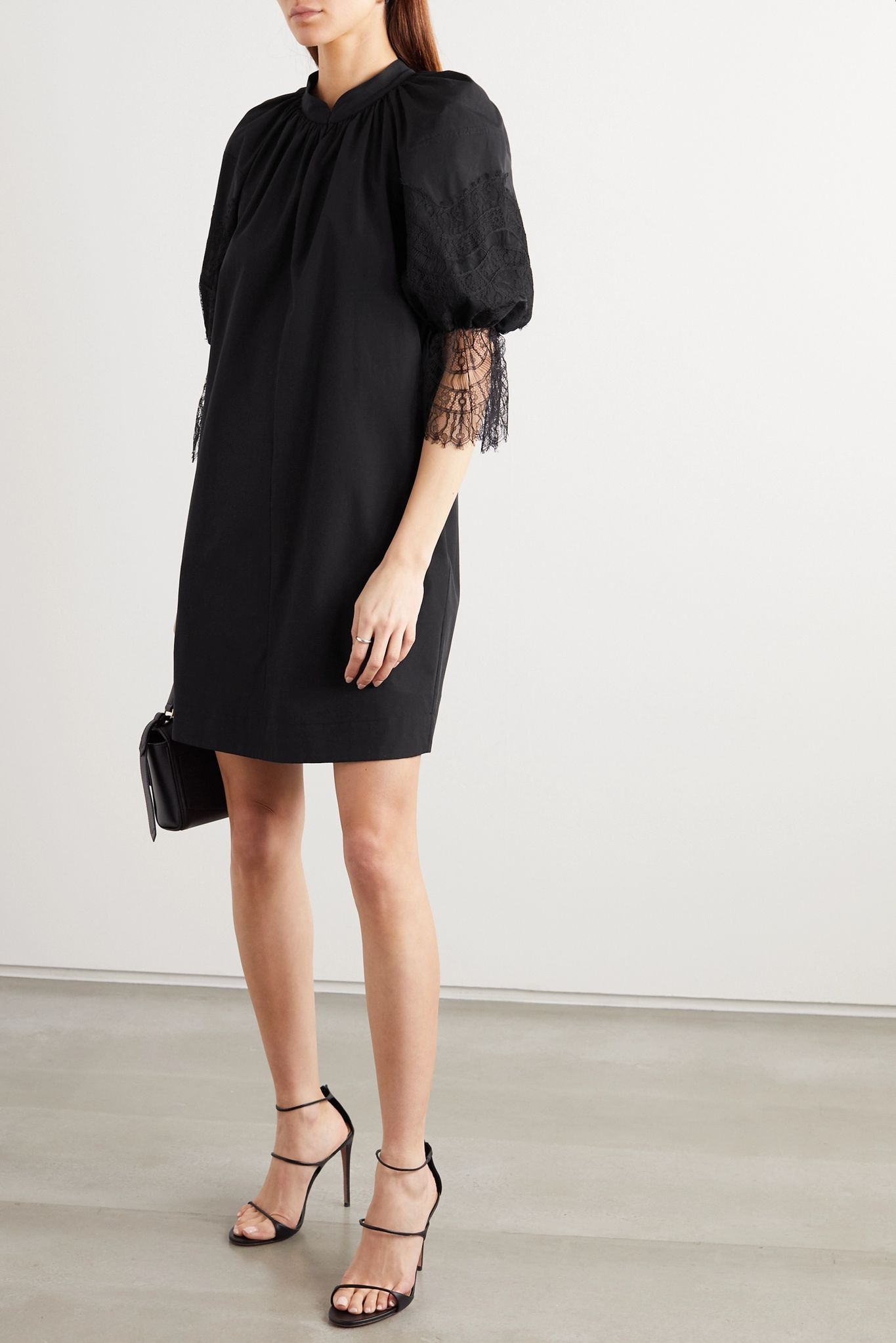 Lace-trimmed cotton-poplin mini dress - 2