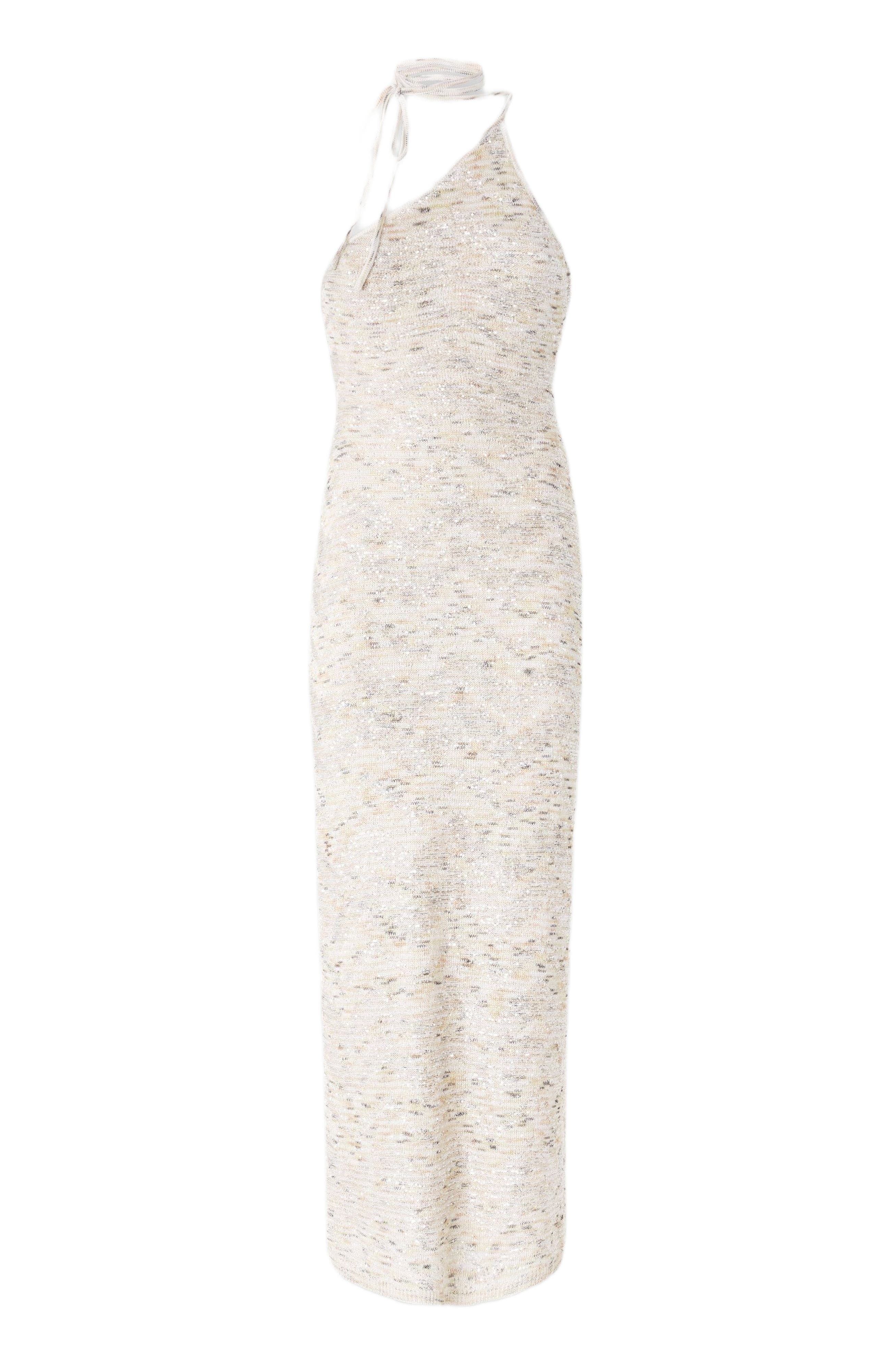 Missoni Long One-shoulder Dress In Slub Knit With Sequins in White & Beige at Nordstrom - 2