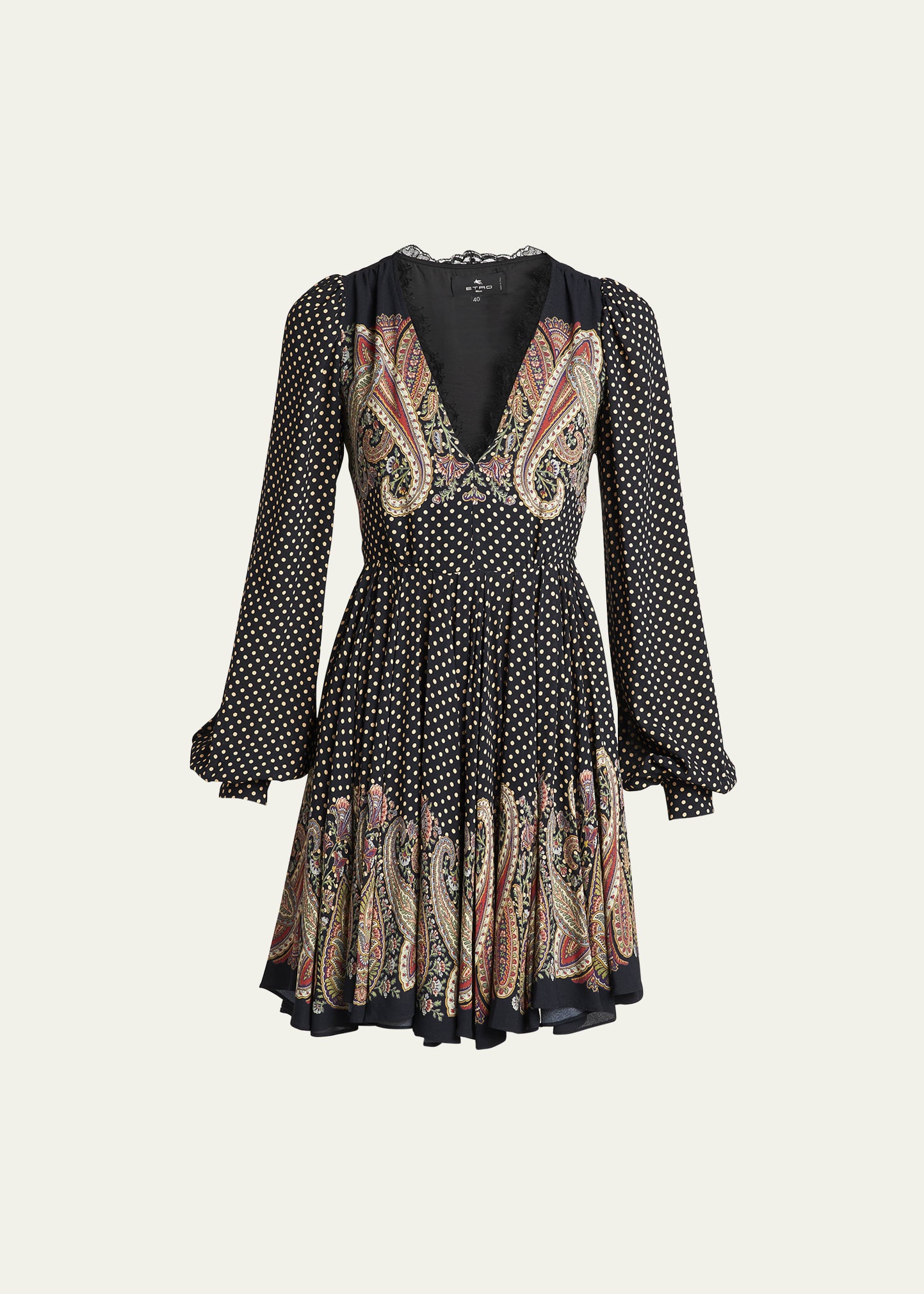 Etro Paisley Polka Dot Fit-Flare Mini Dress