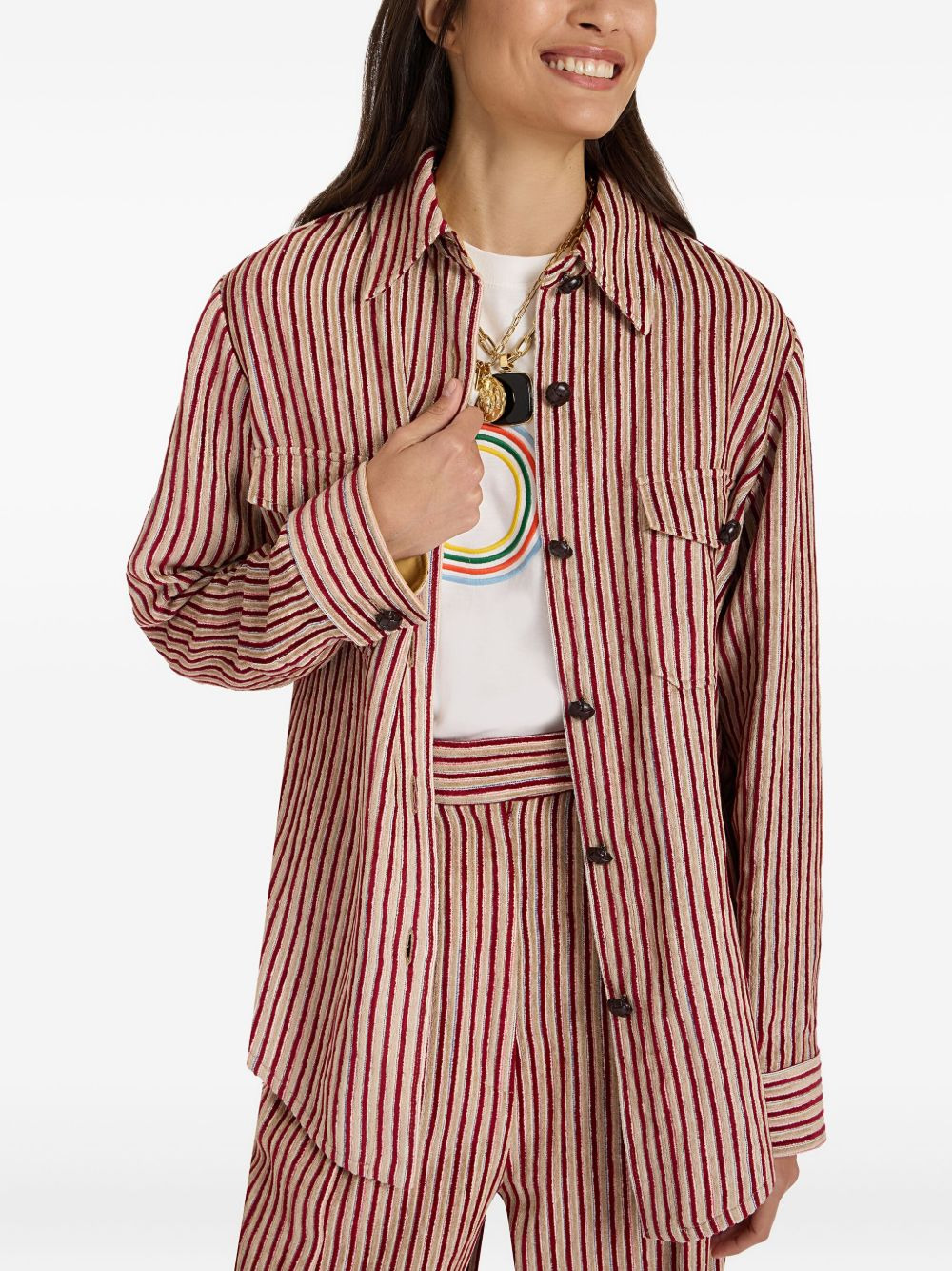 striped button-fastening shirt - 2