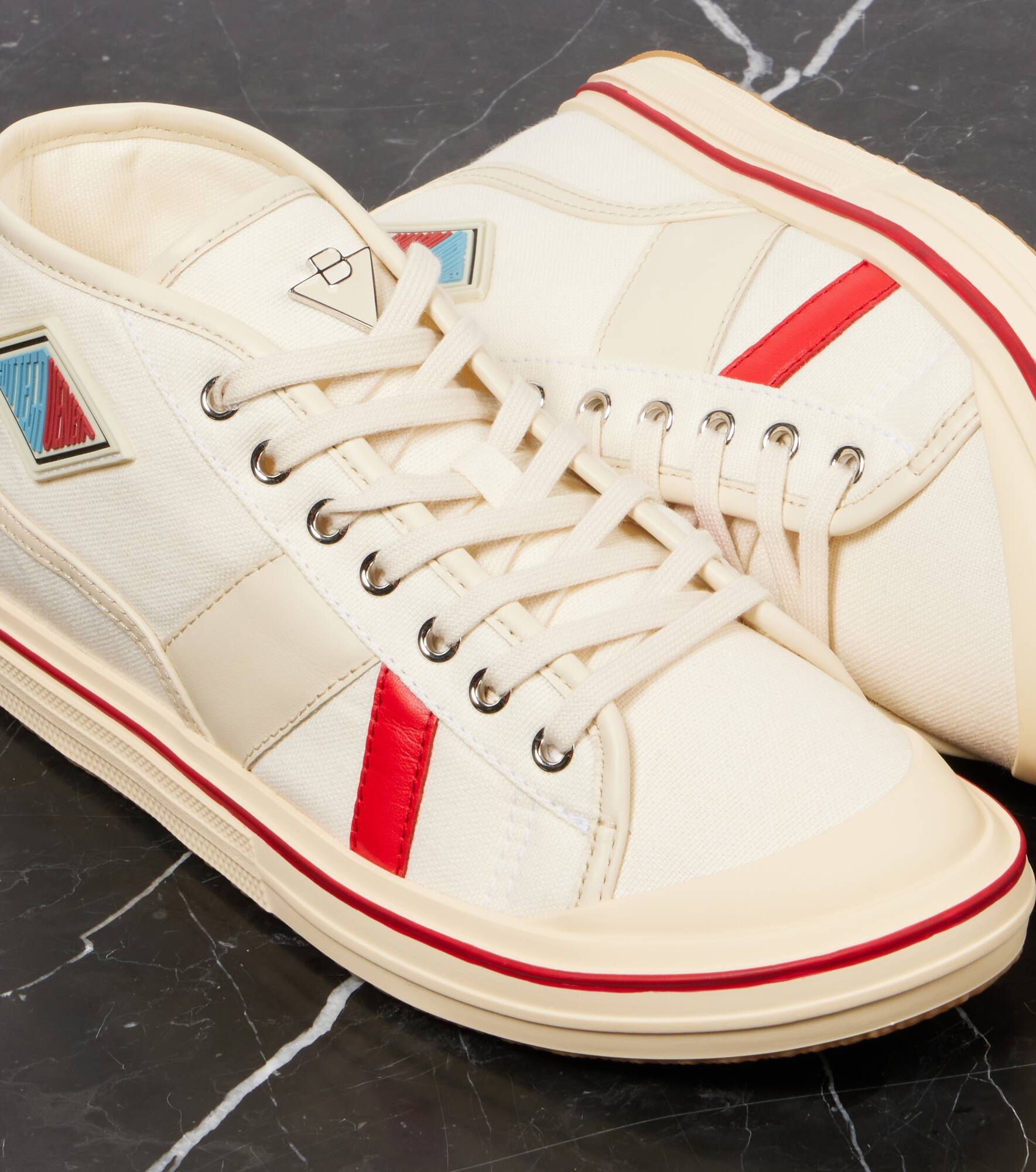 Leather-trimmed canvas high-top sneakers - 5