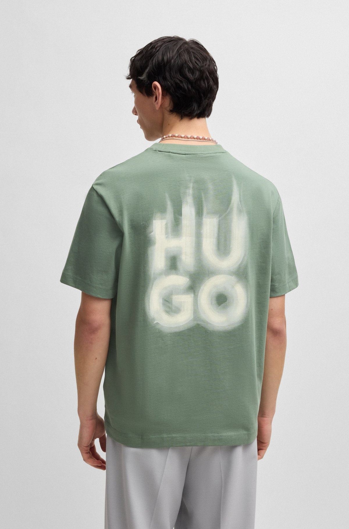 COTTON-JERSEY T-SHIRT WITH STACKED SMOKE LOGO PRINTS - 5