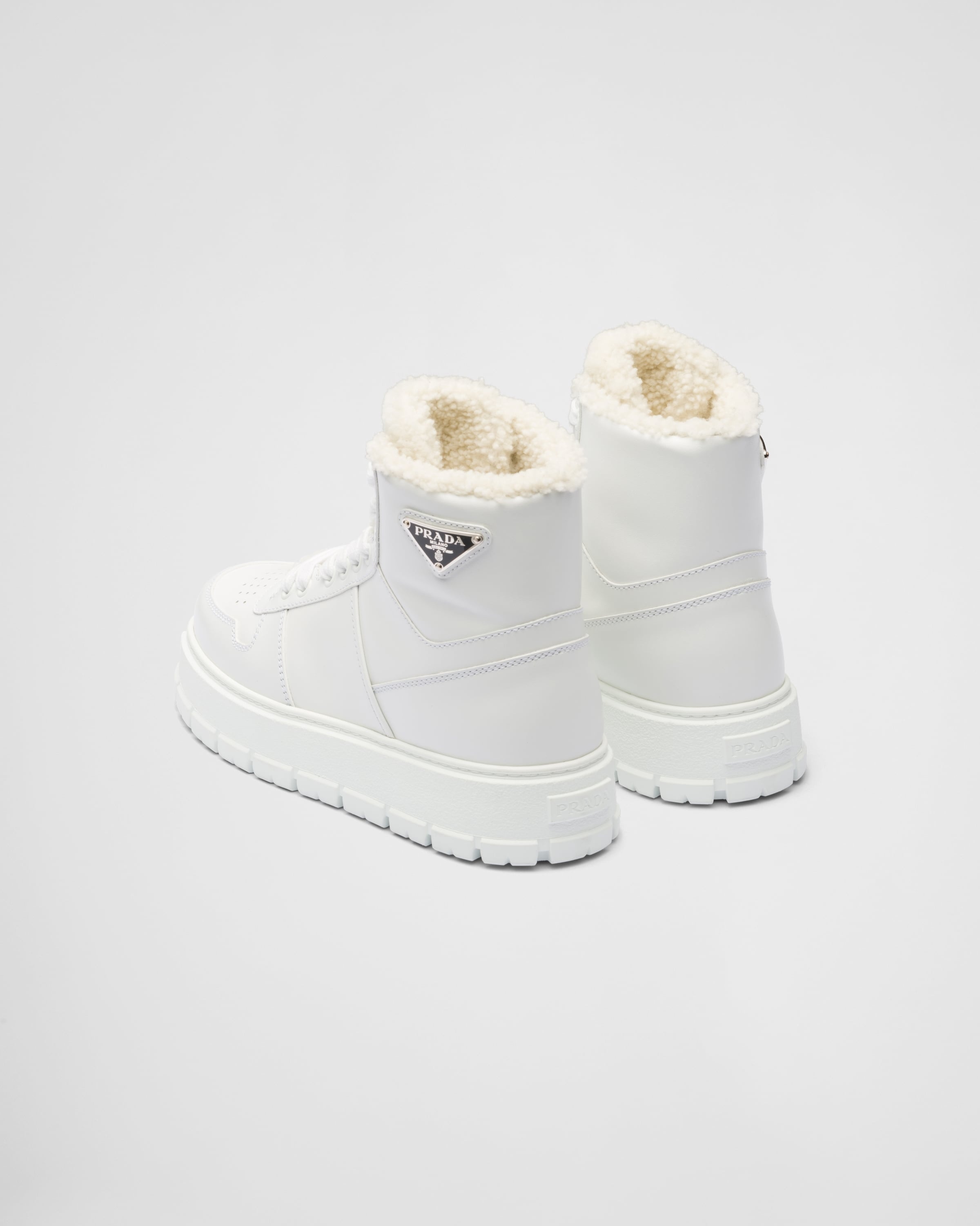 Leather and shearling high-top sneakers - 5