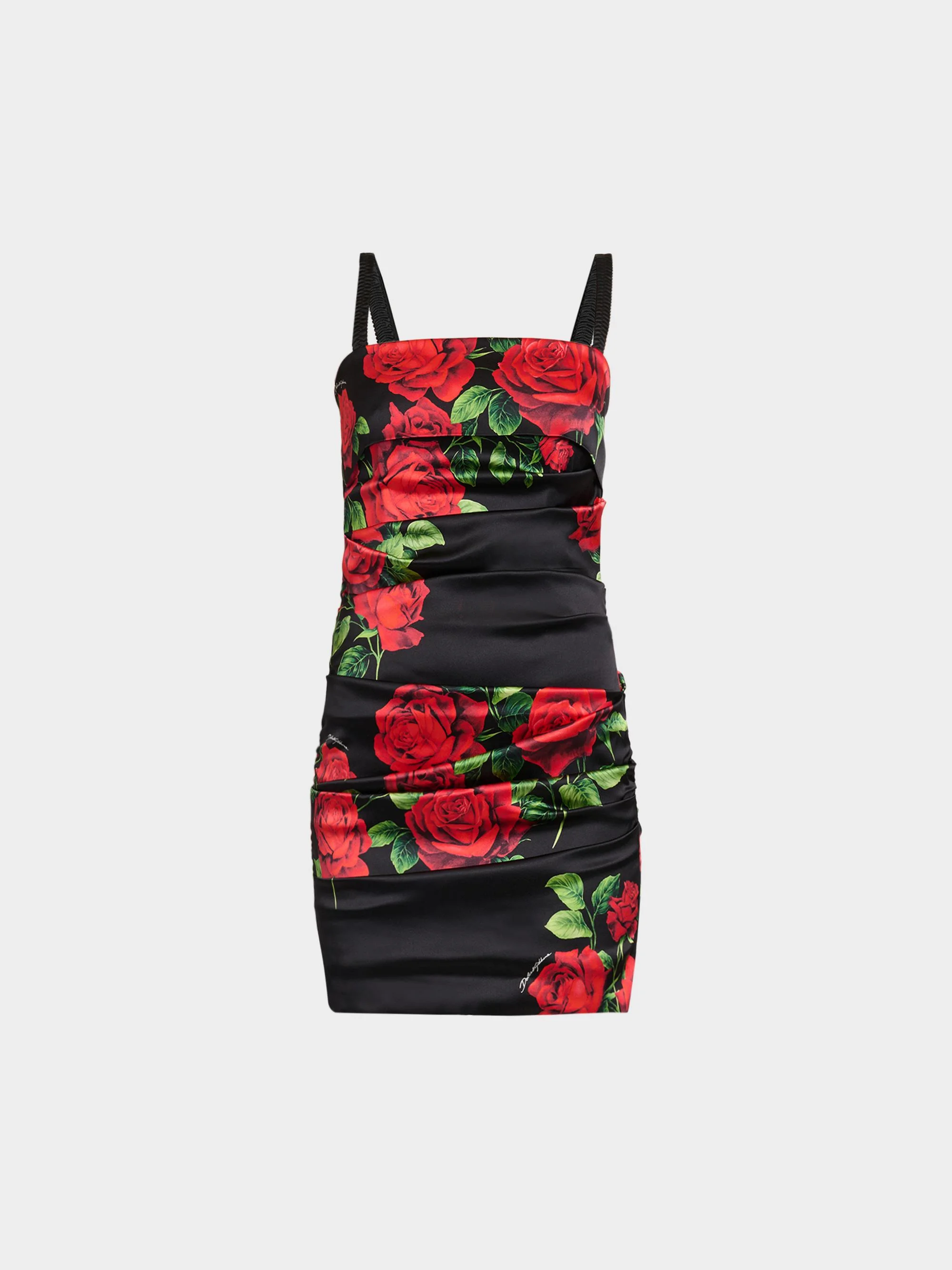 Women's Floral Stretch-Silk Ruched Minidress - Rose Rosse Nero - 1