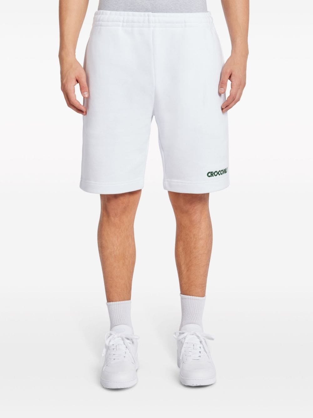 slogan-embroidered cotton track shorts - 3