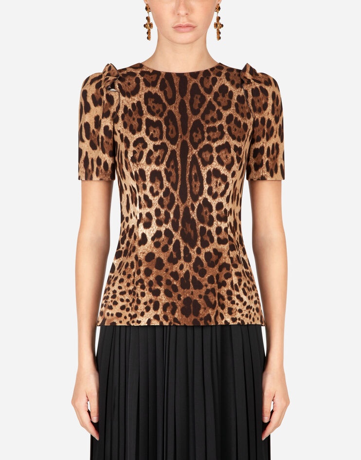 Short-sleeved leopard-print cady top - 1