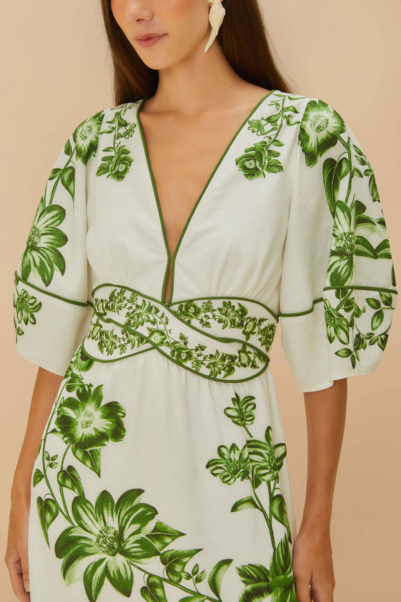 Off-White Green Floral Cascade Lenzing™ Ecovero™ Euroflax™ Midi Dress 4