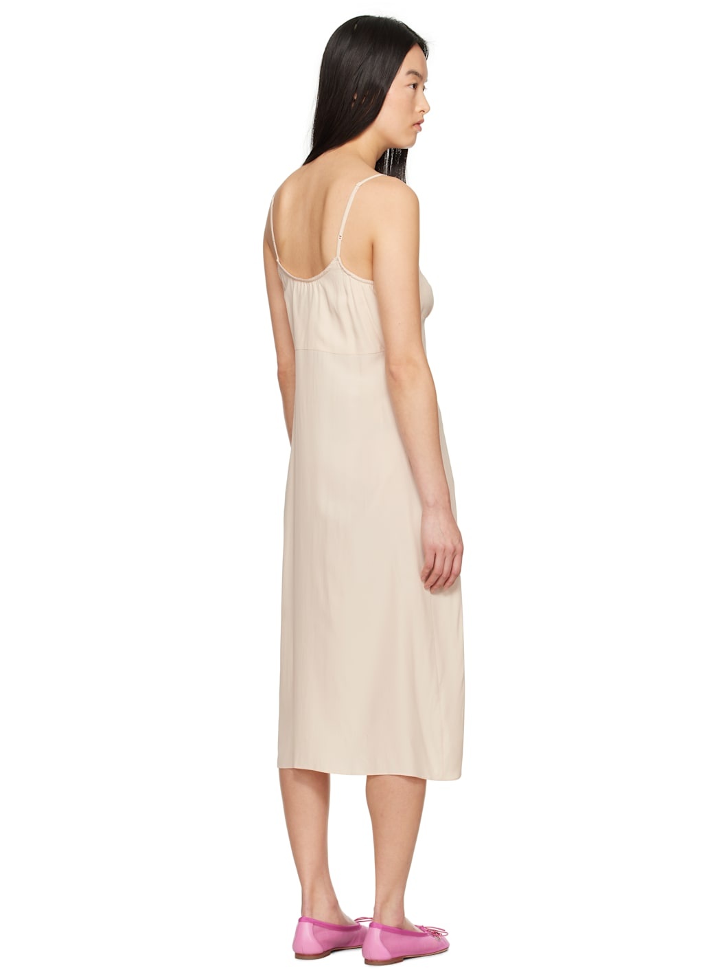 Beige Negligee Bow Midi Dress - 3