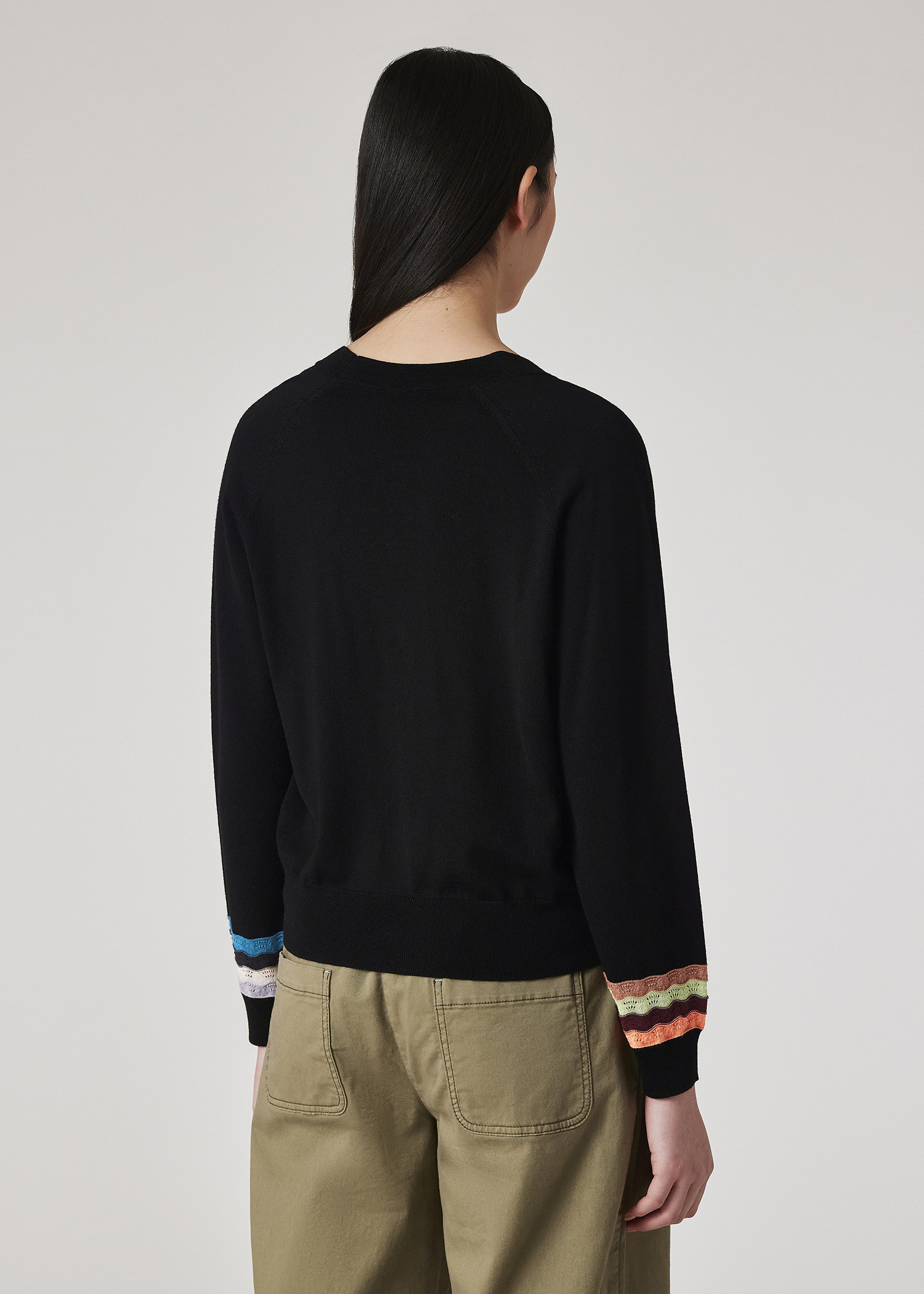 Women's Black Multi Colour Zig Zag Sleeve Cardigan - 5