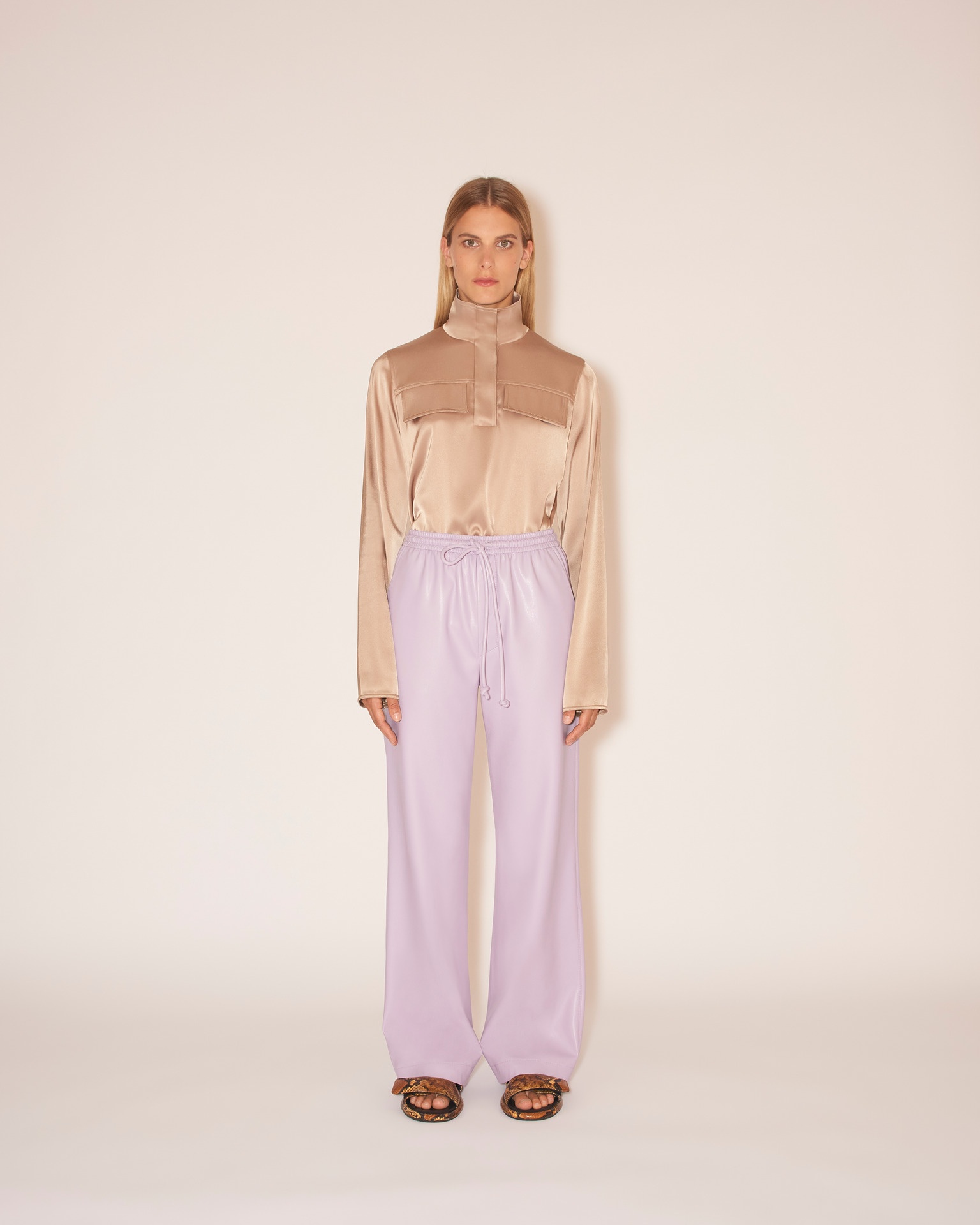 CALIE - OKOBOR™ alt-leather drawstring waist trousers - Lilac - 2