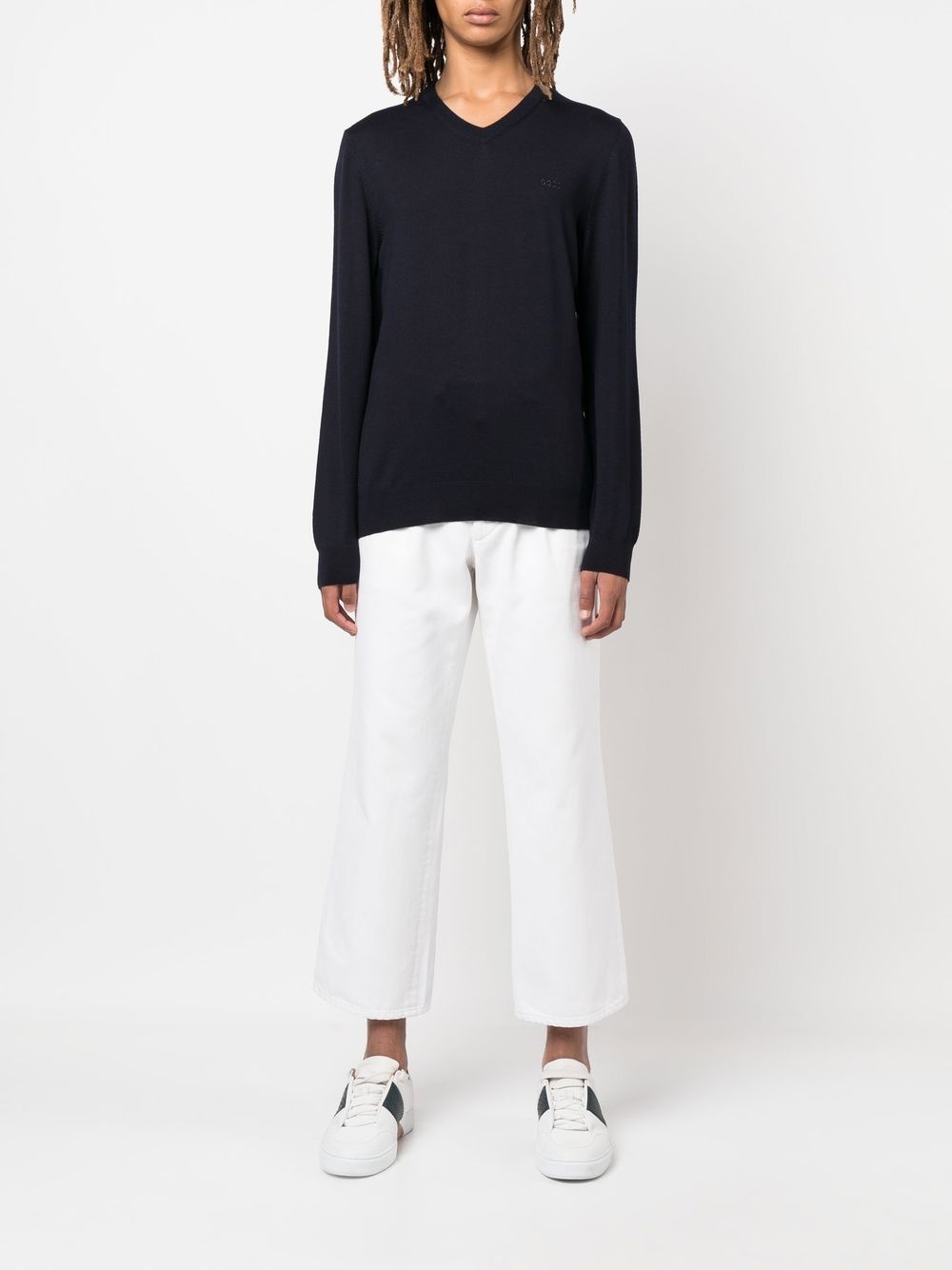 logo-embroidered V-neck jumper - 2