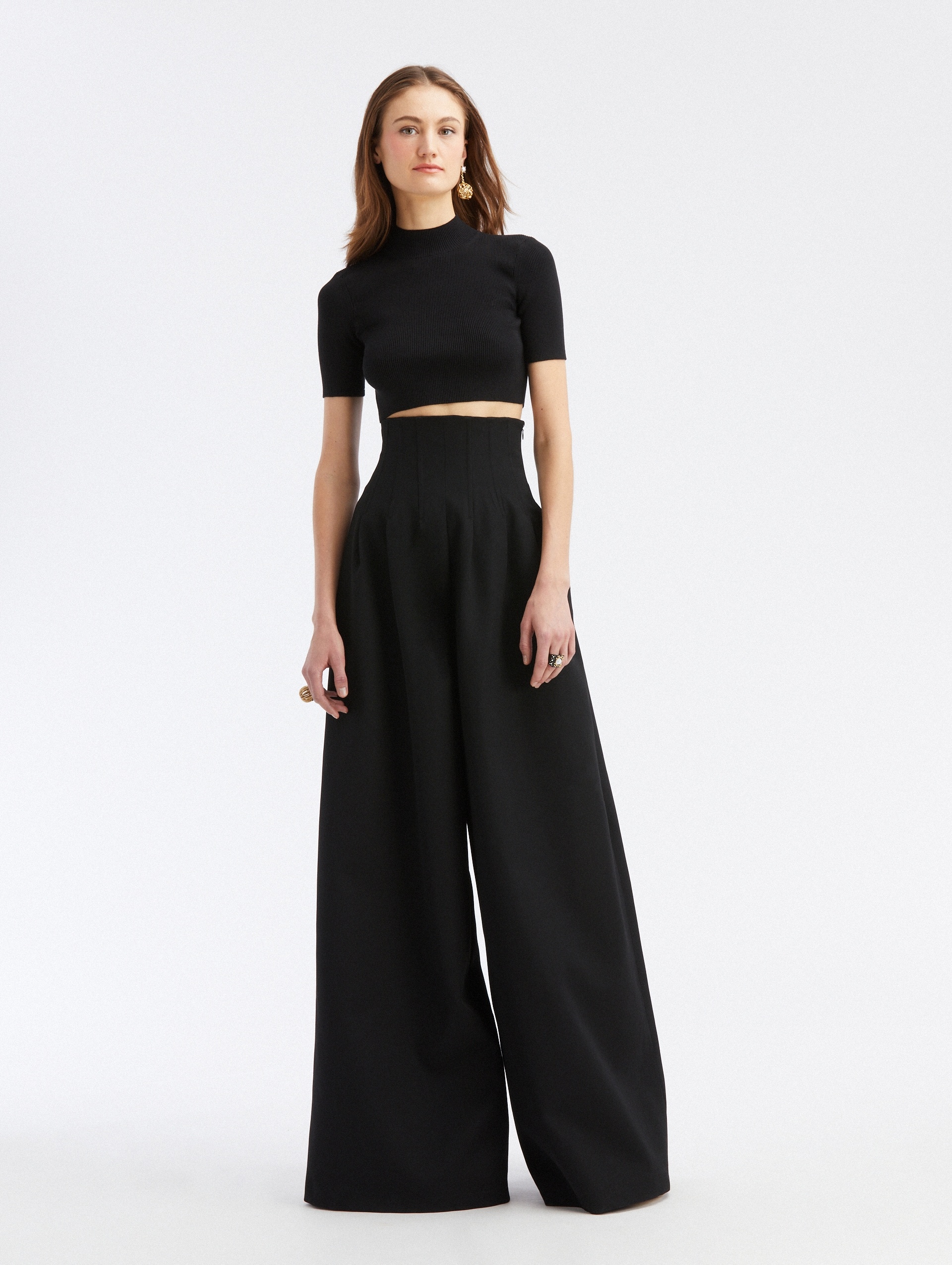 HIGH WAIST GRAIN DU POUDRE WIDE LEG PANT - 1