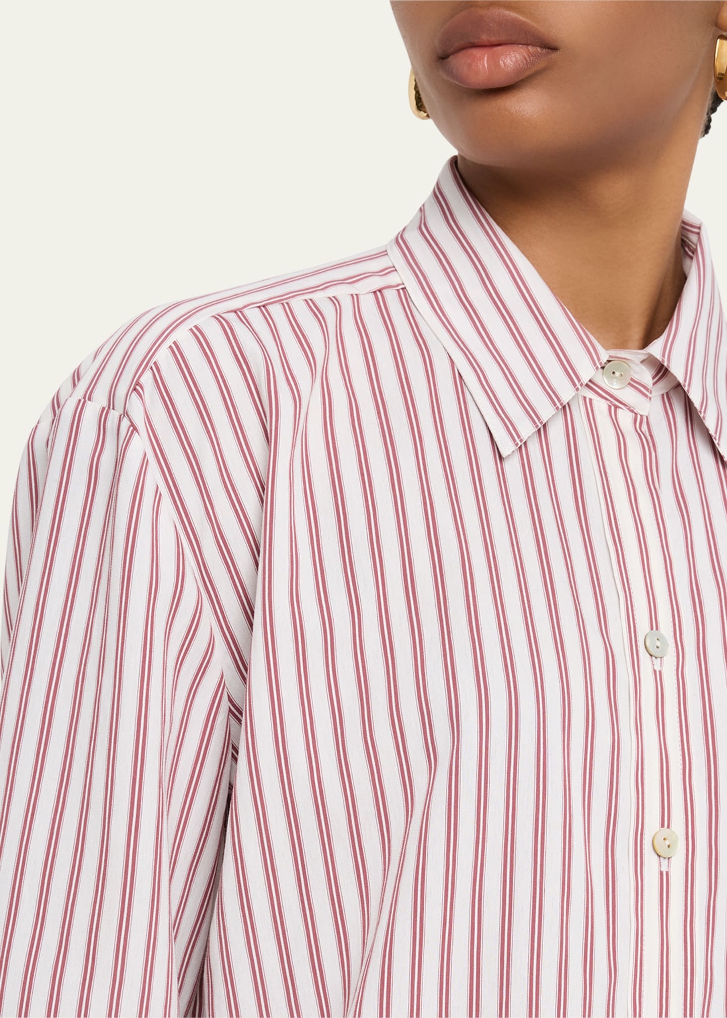 Stripe Cropped Button-Front Shirt - 5