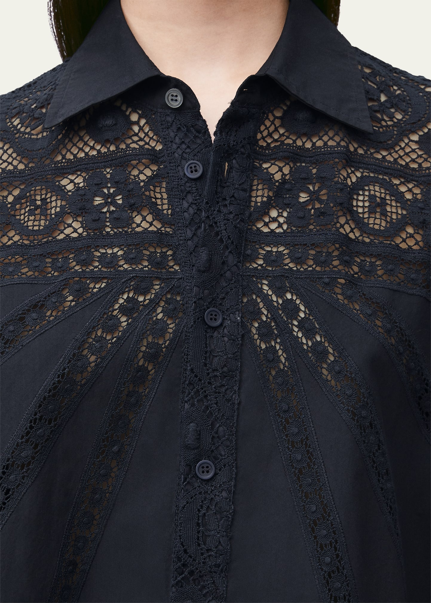 Sheer Lace Button Down Blouse - 2