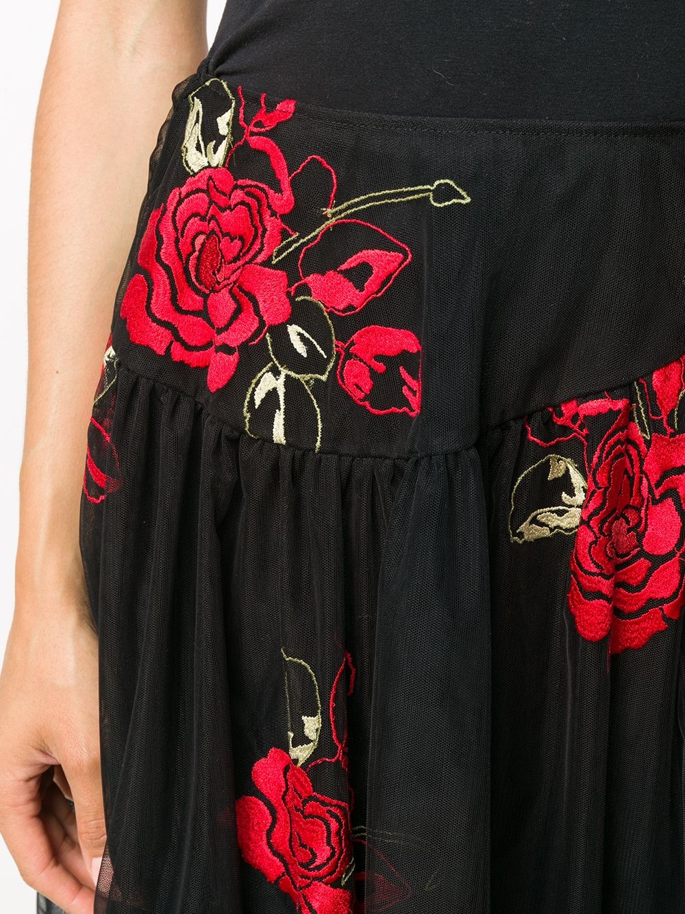 asymmetric embroidered flower skirt - 5