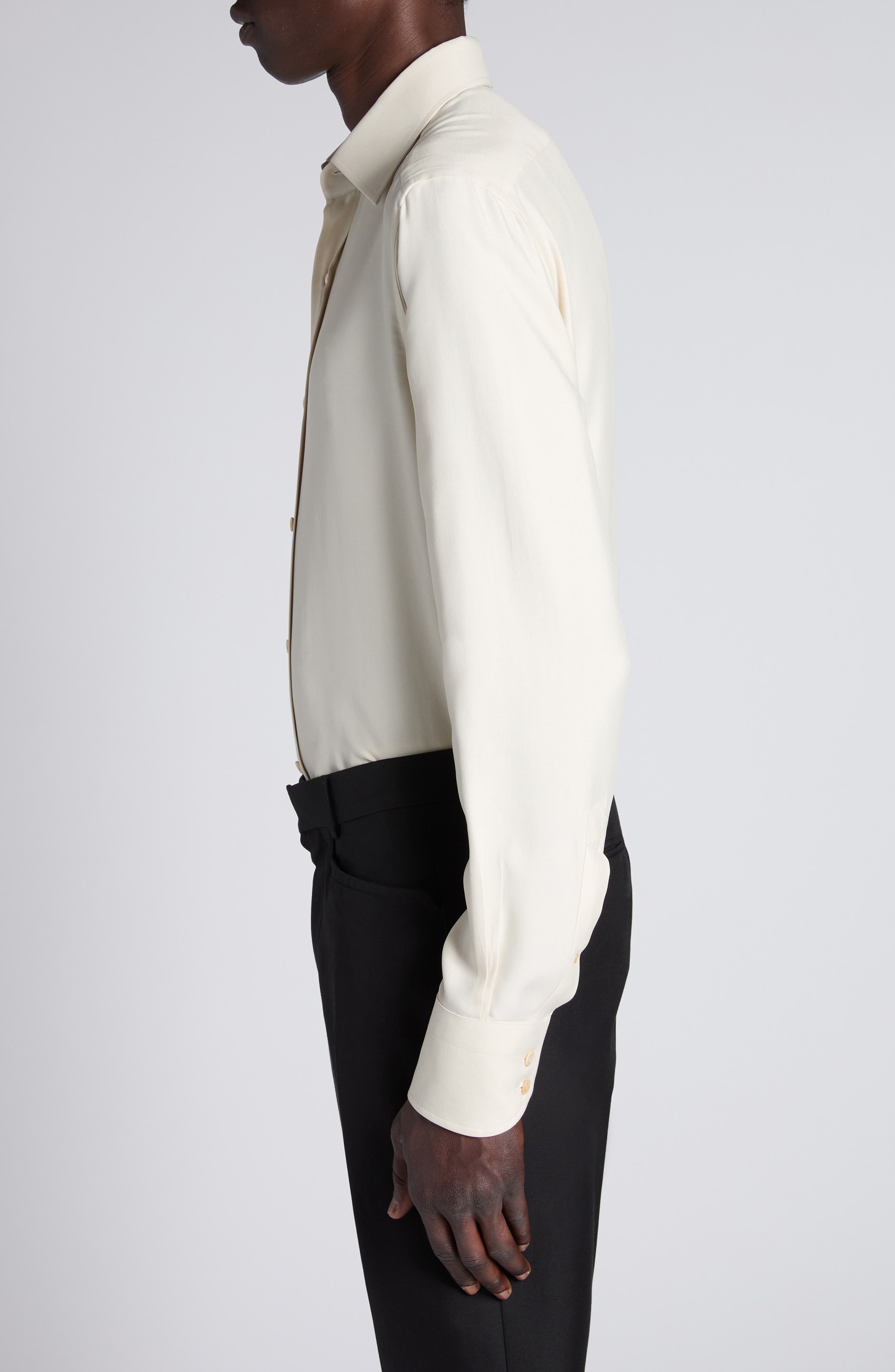 TOM FORD Classic Fit Silk & Curpo Twill Button-Up Shirt in Canvas White at Nordstrom - 4