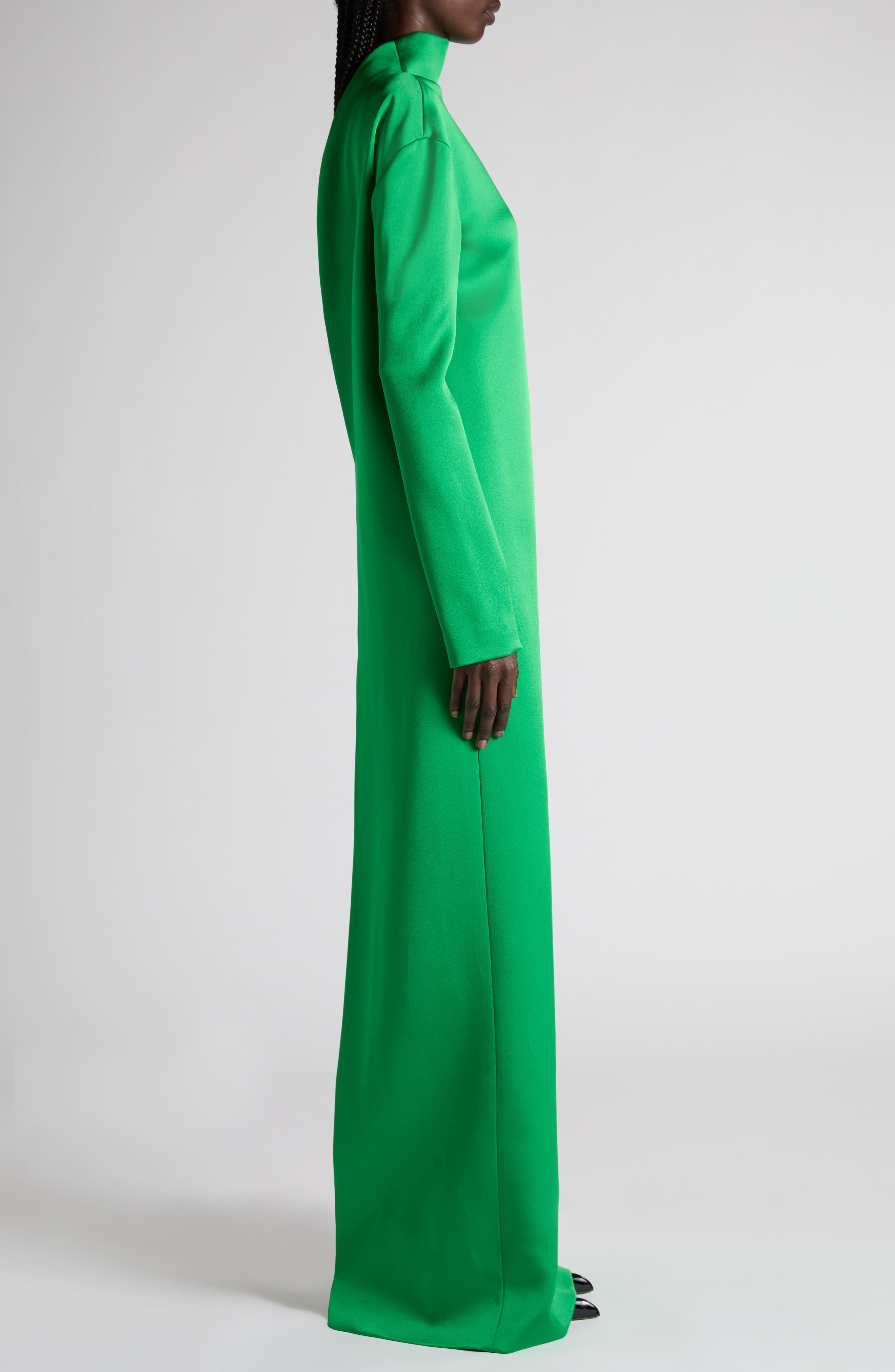 TOM FORD Long Sleeve Shiny Crepe Column Gown in Bright Green at Nordstrom - 3