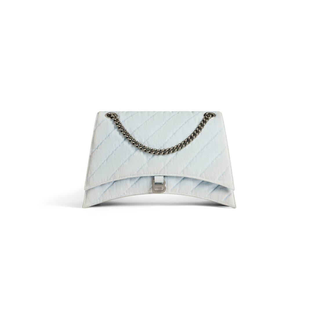 Women's Crush Large Chain Bag Quilted Denim in Blue - 1