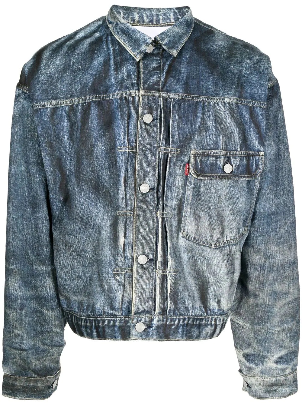 faded denim button-up jacket - 1