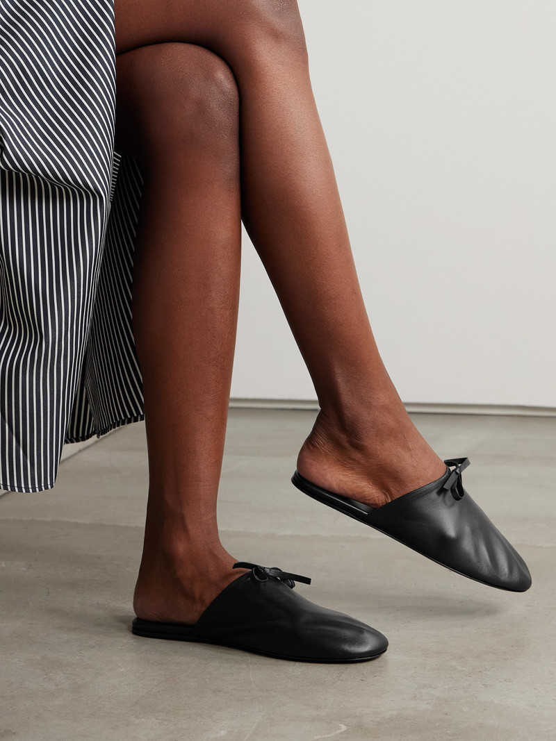 MARIE ADAM-LEENAERDT Bow-embellished Leather Slippers outlook