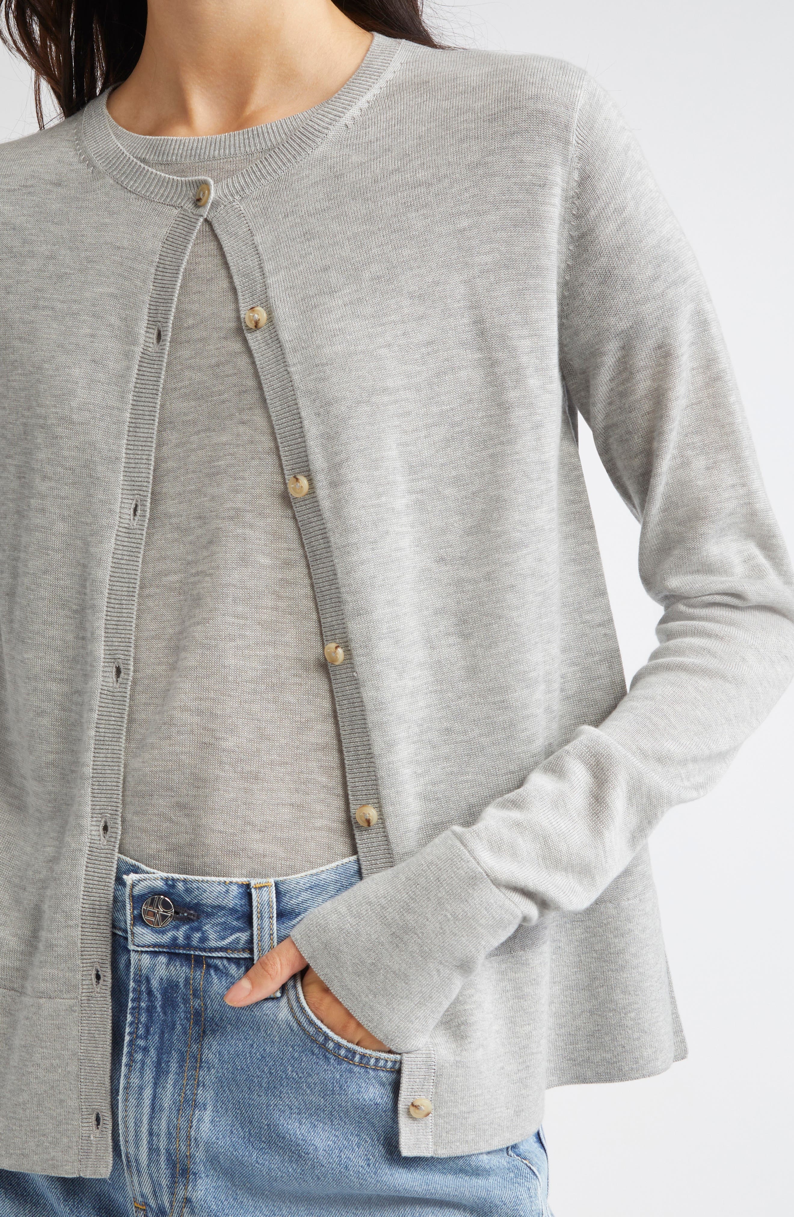 TOTEME Fine Knit Cardigan in Grey Melange at Nordstrom - 5