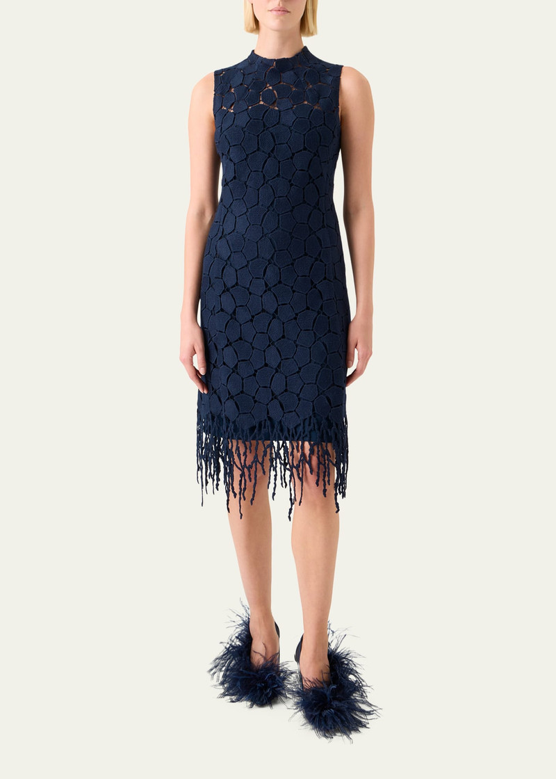 AKRIS Broken Stone Guipure Sleeveless Fringed Dress outlook