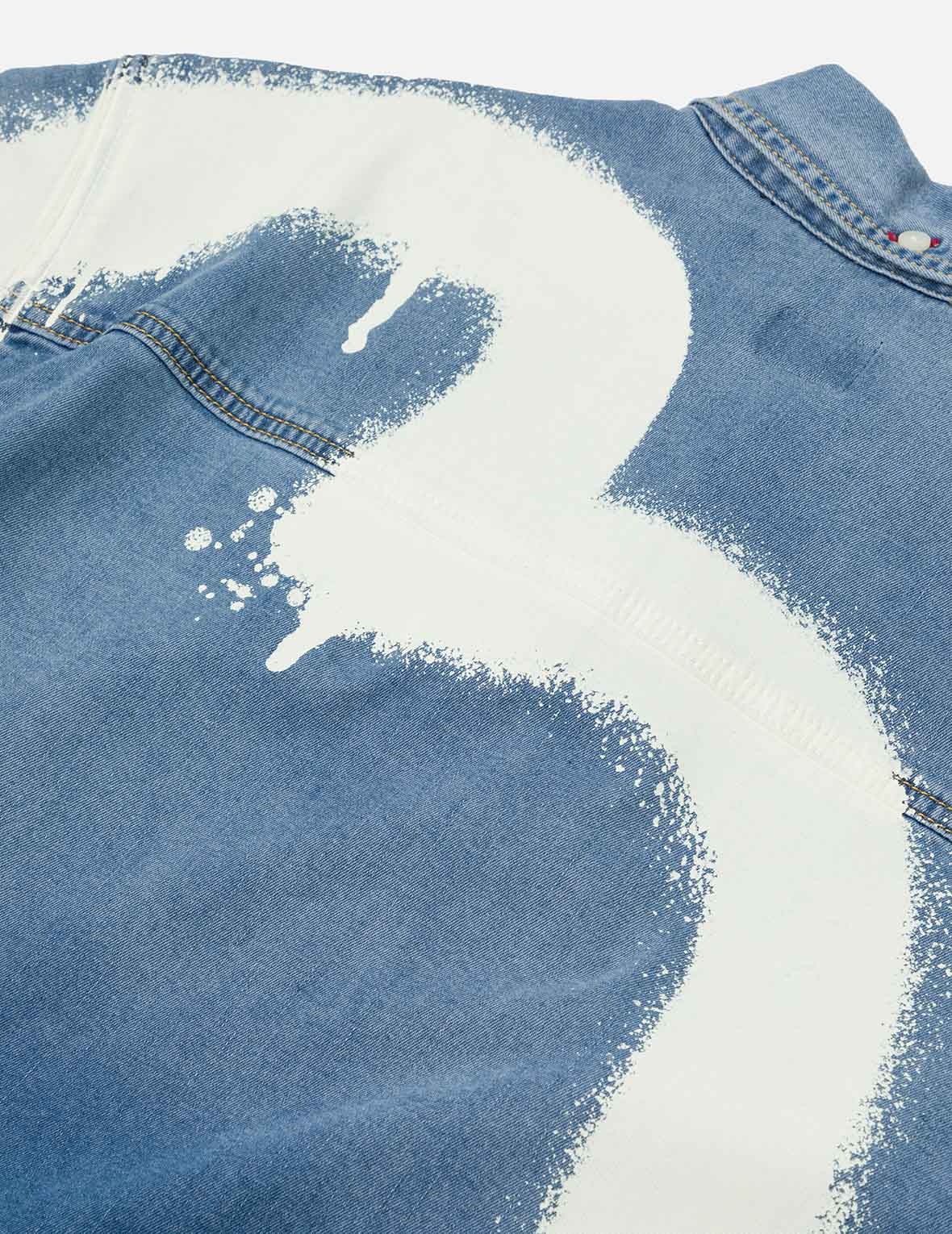 Graffiti Daicock Print Relax Fit Denim Short-Sleeves Shirt - 5