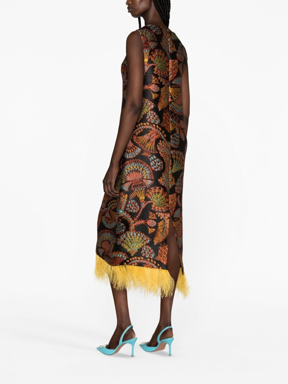 Column feather-trim midi dress - 4