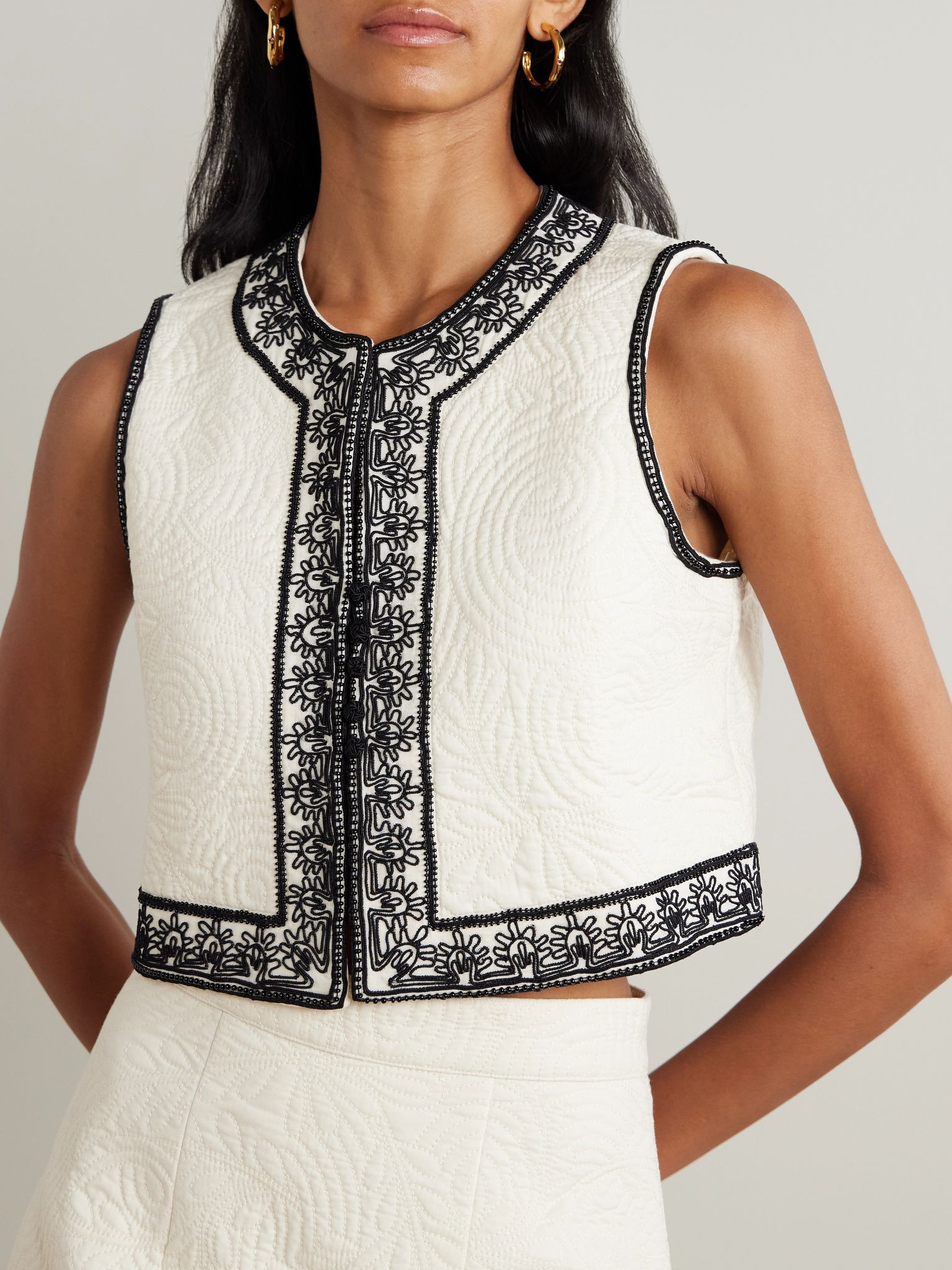 Clara embroidered quilted cotton vest White - 3