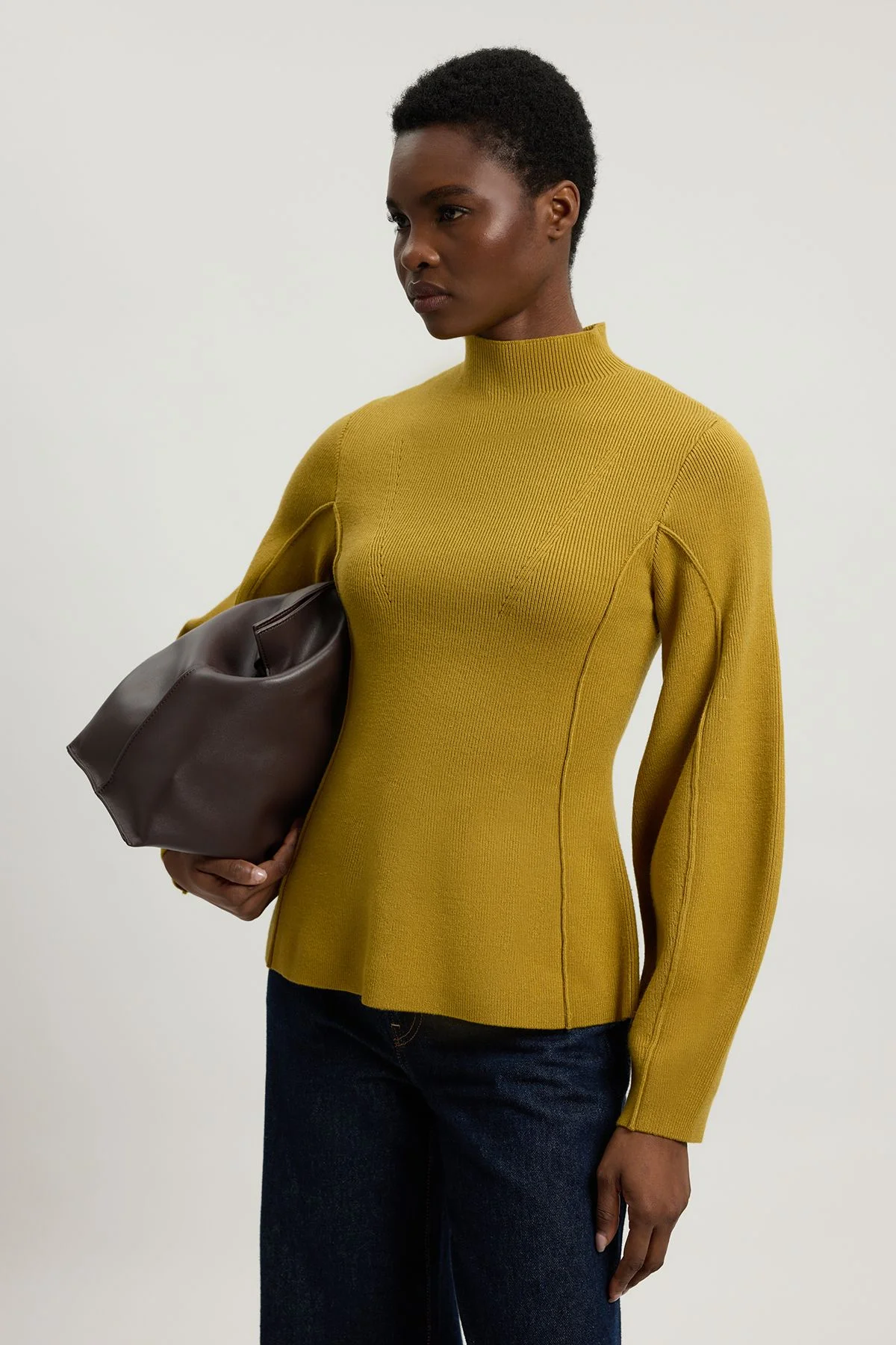 Knit Wool Look Rounded Sleeve High Neck Jumper - 1