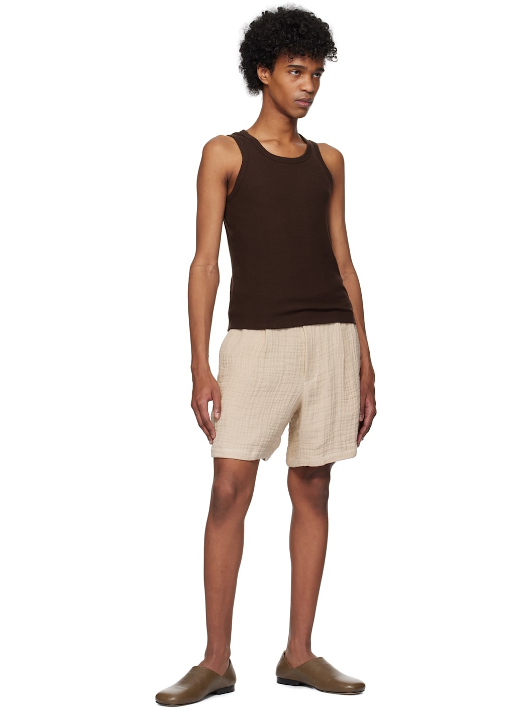 Brown Super Fine Wool Ribbed Tank Top - 4