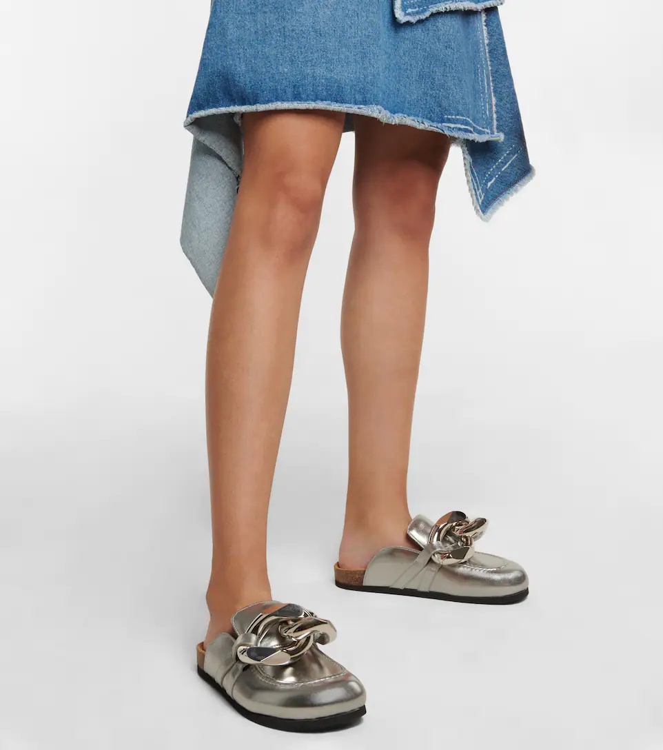 Embellished metallic leather slippers - 4