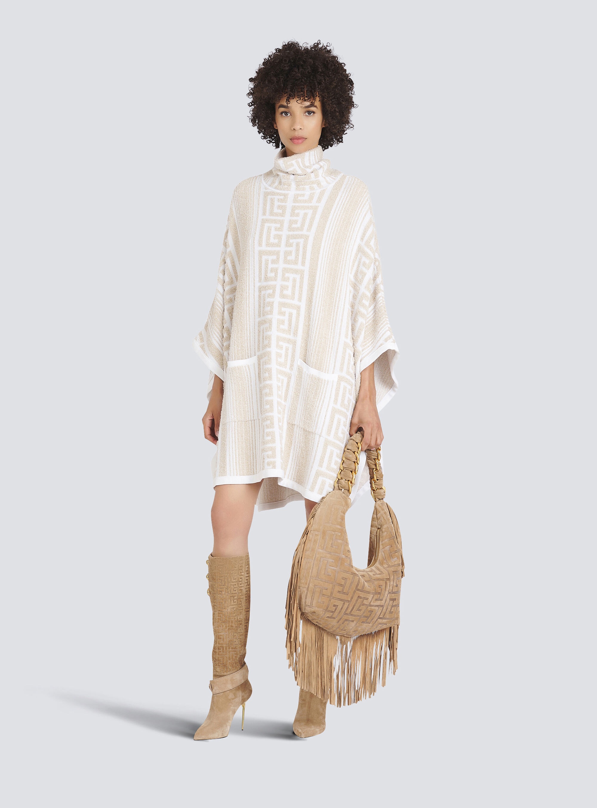 Knit poncho with Balmain monogram - 2