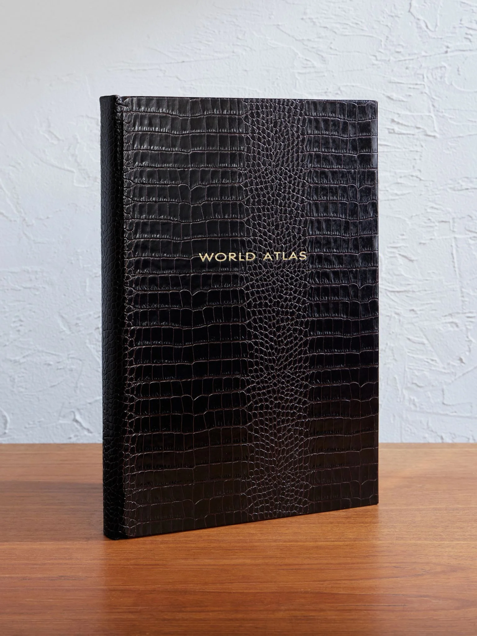 Large Croc-Effect Leather World Atlas Brown - 1