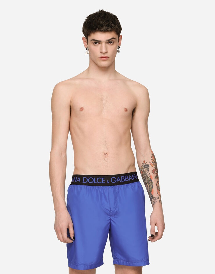 Mid-length swim trunks with branded stretch waistband - 4