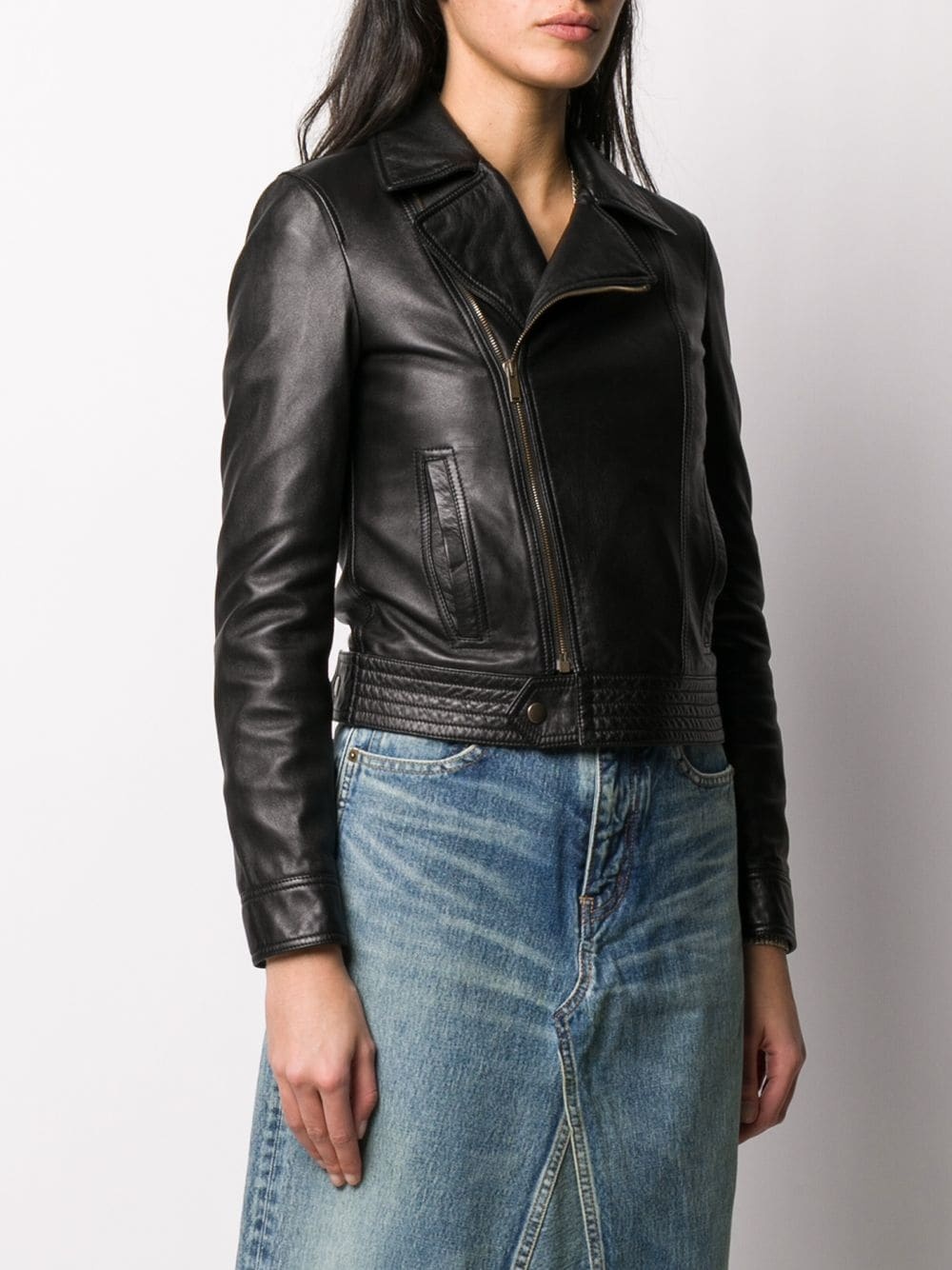 off-centre zipped biker jacket - 3