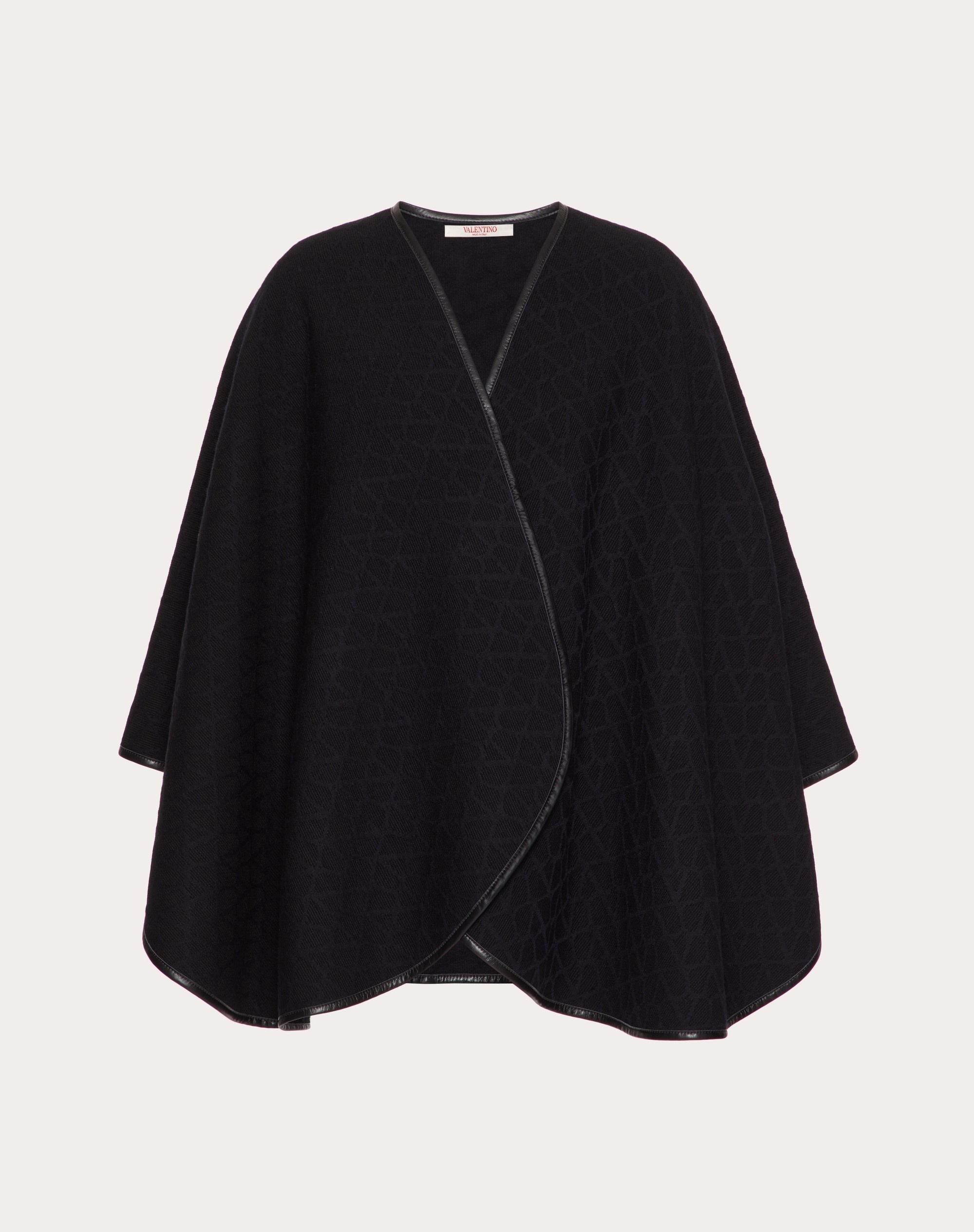 TOILE ICONOGRAPHE WOOL PONCHO WITH LEATHER TRIM - 1