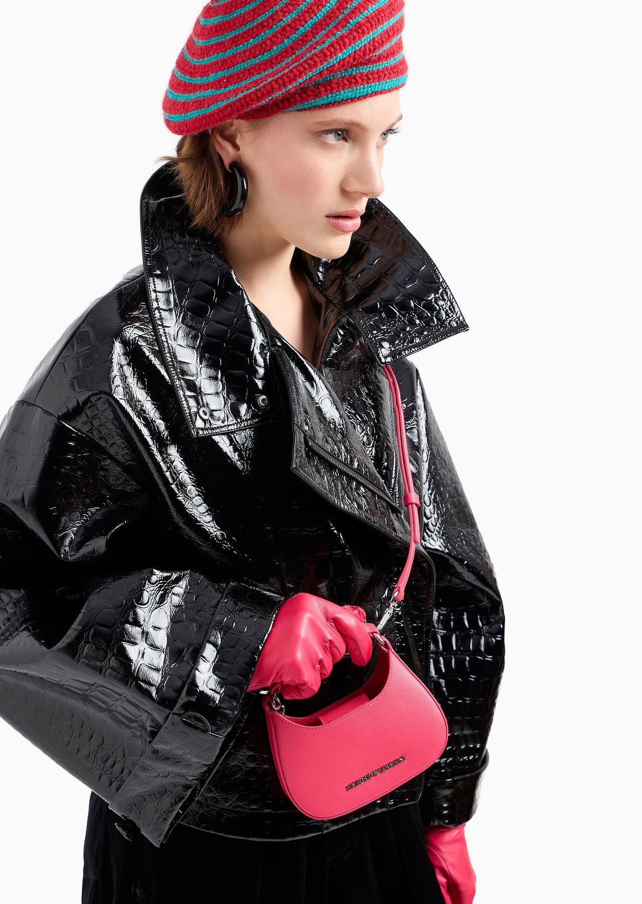Mock croc vinyl blouson with kimono sleeves - 6