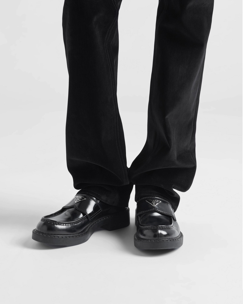 Prada Chocolate brushed leather loafers outlook