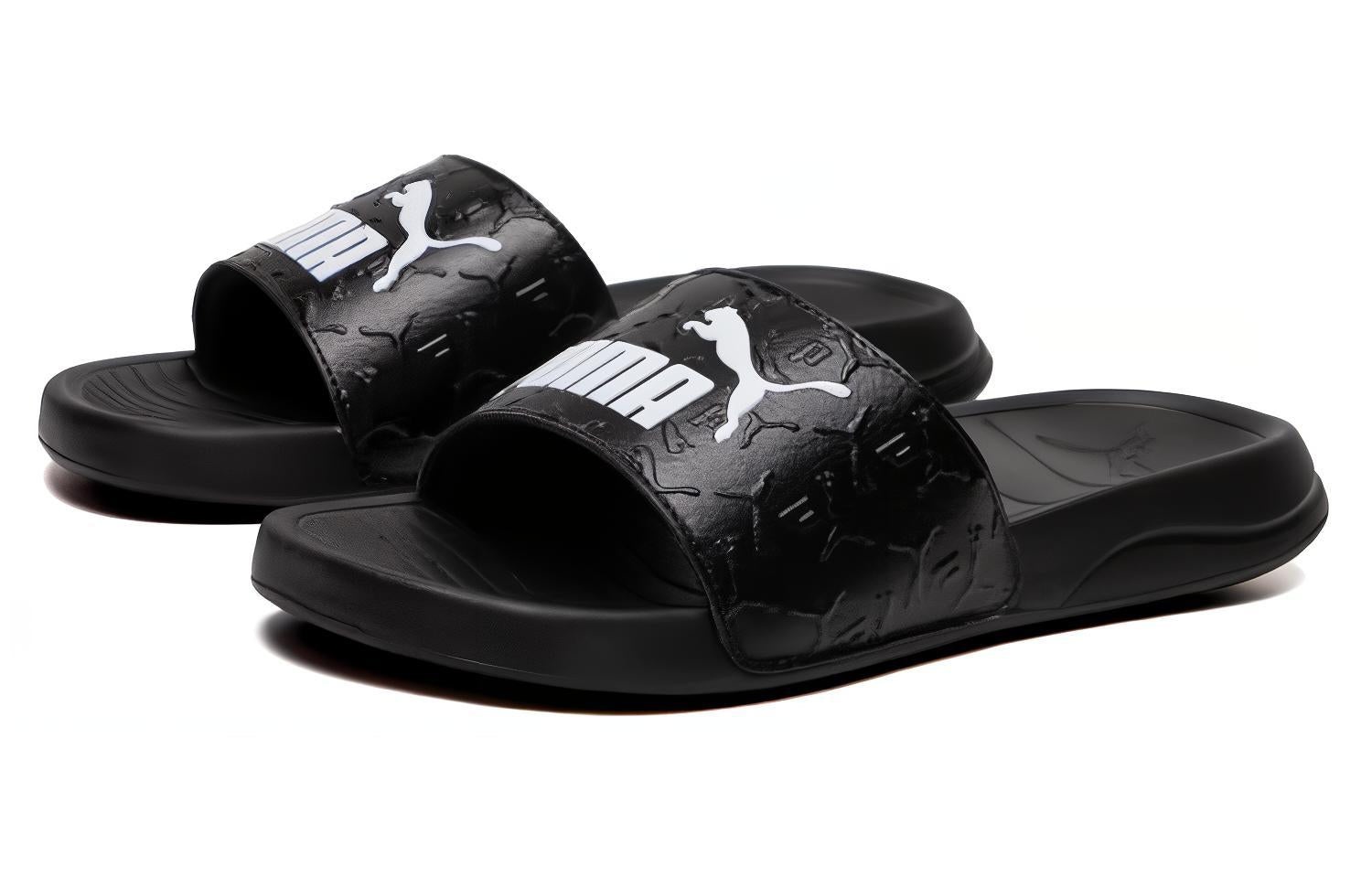 PUMA Popcat 20 Superlogo Slides 'Black White' 395420-01 - 3
