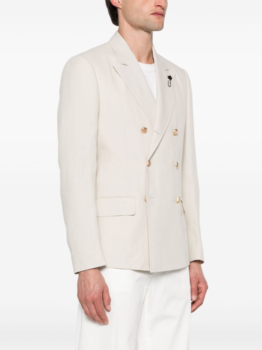 double-breasted linen blazer - 3