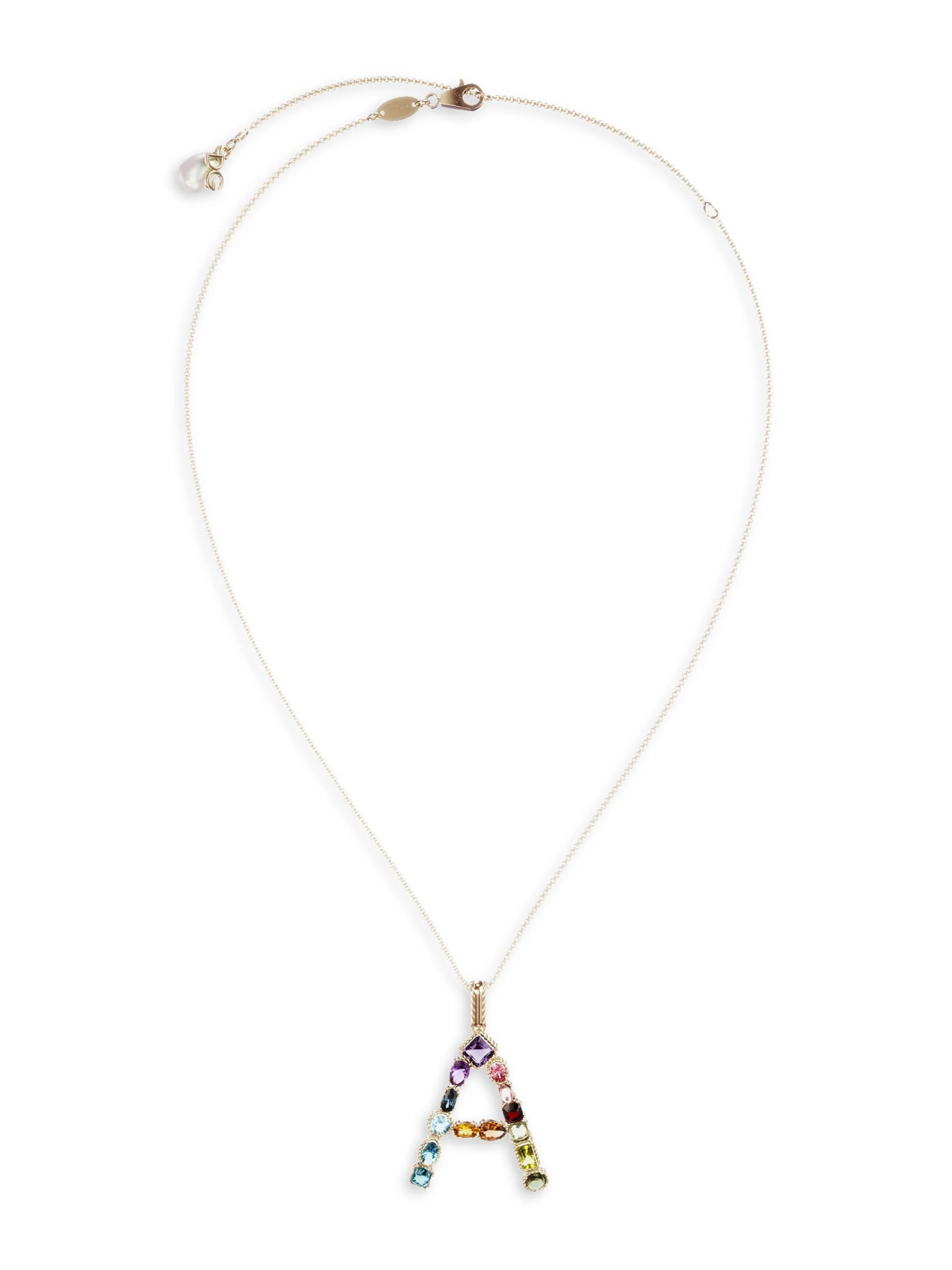 Women's Rainbow Alphabet 18K Gold & Gemstone Initial Pendant Necklace - A - 1