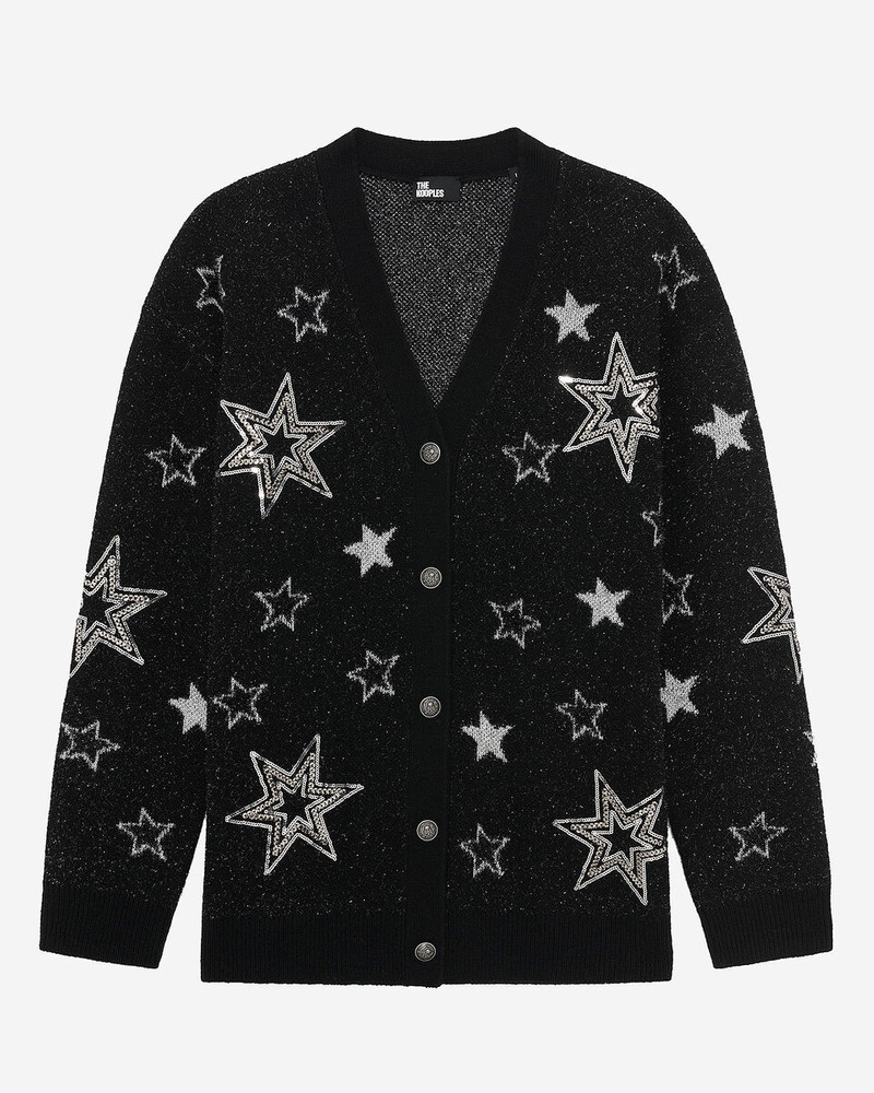 BLACK SEQUIN STAR PATTERN WOOL CARDIGAN 1