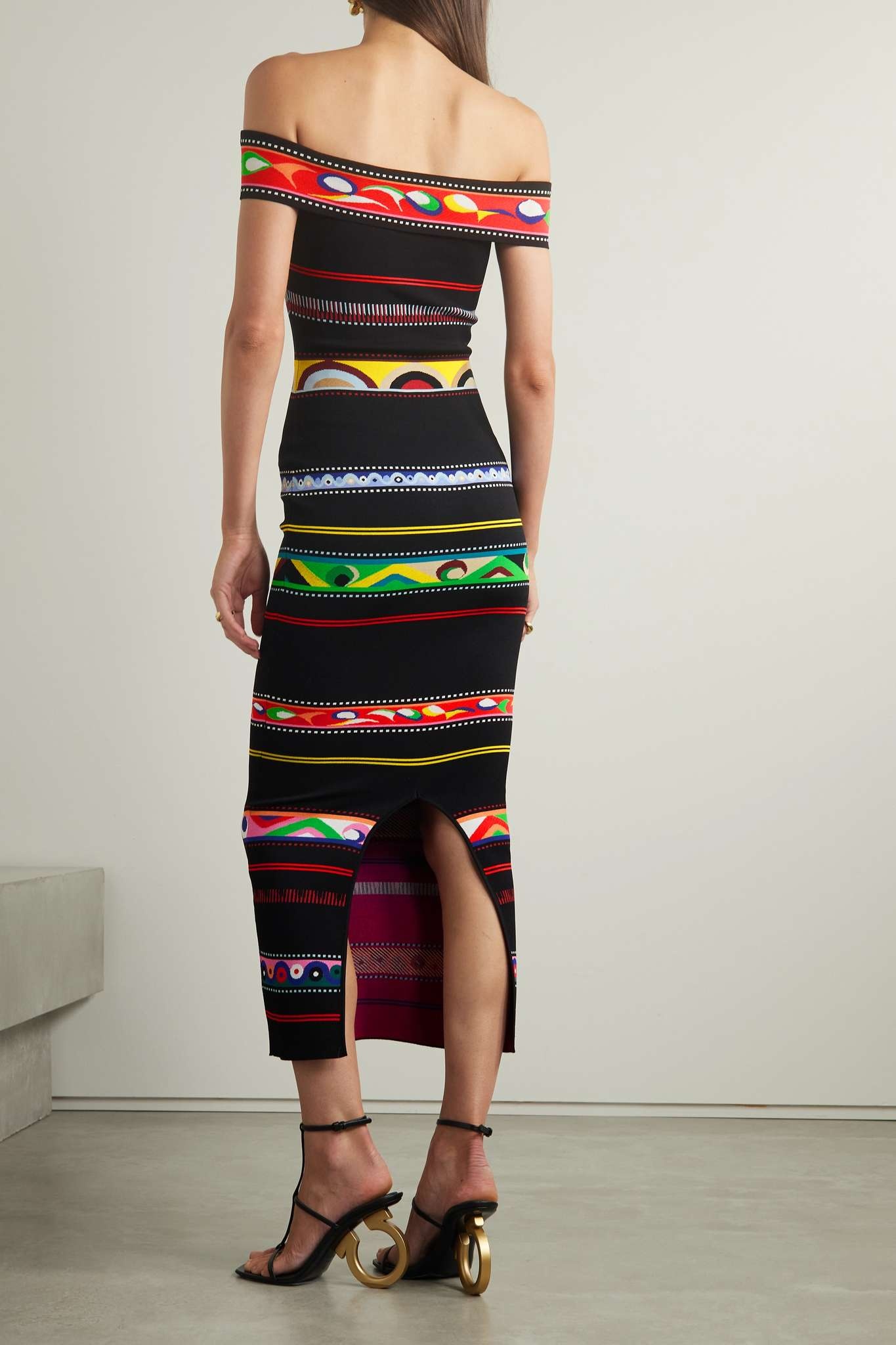 Off-the-shoulder jacquard-knit maxi dress - 3