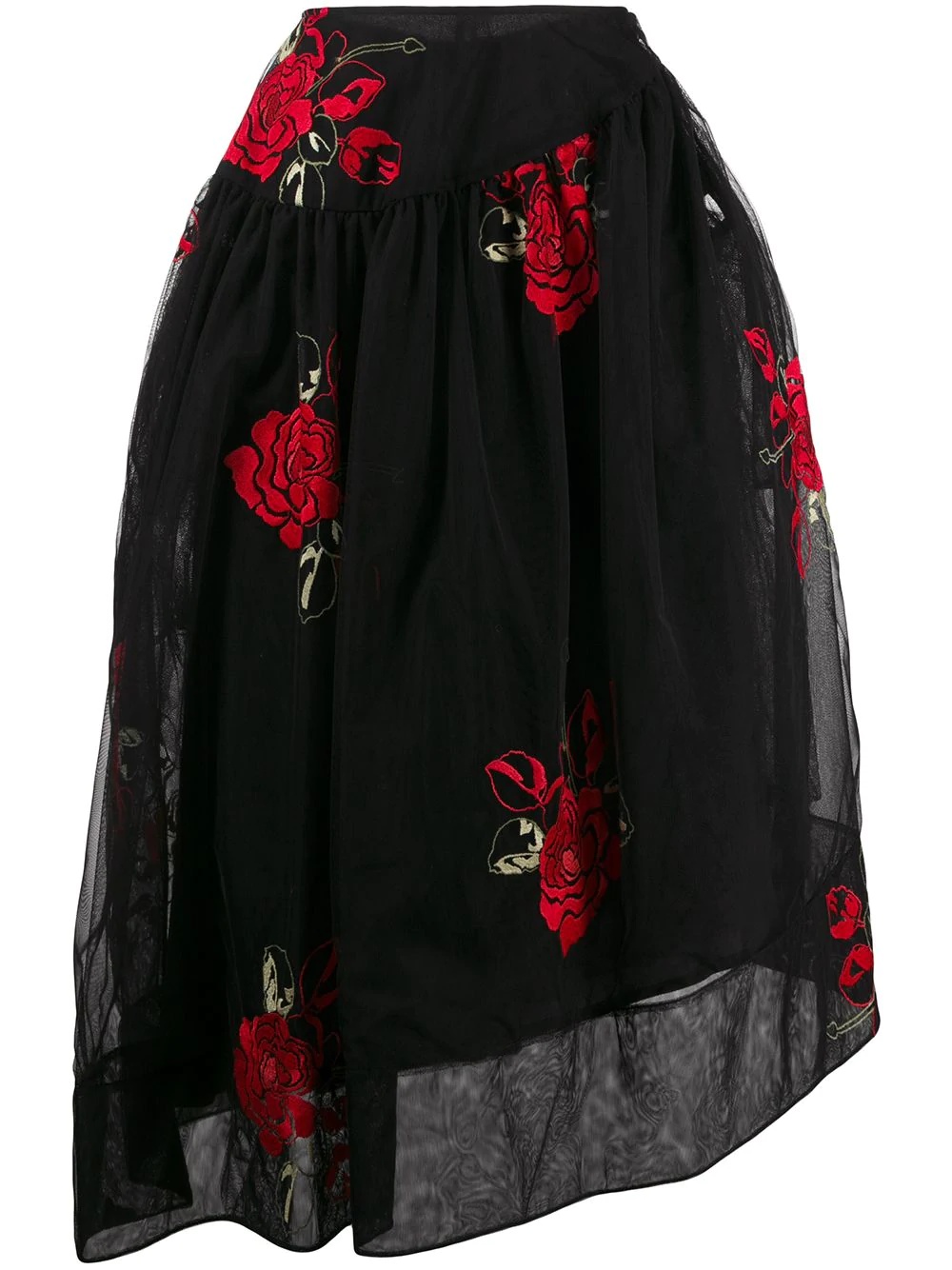 asymmetric embroidered flower skirt - 1