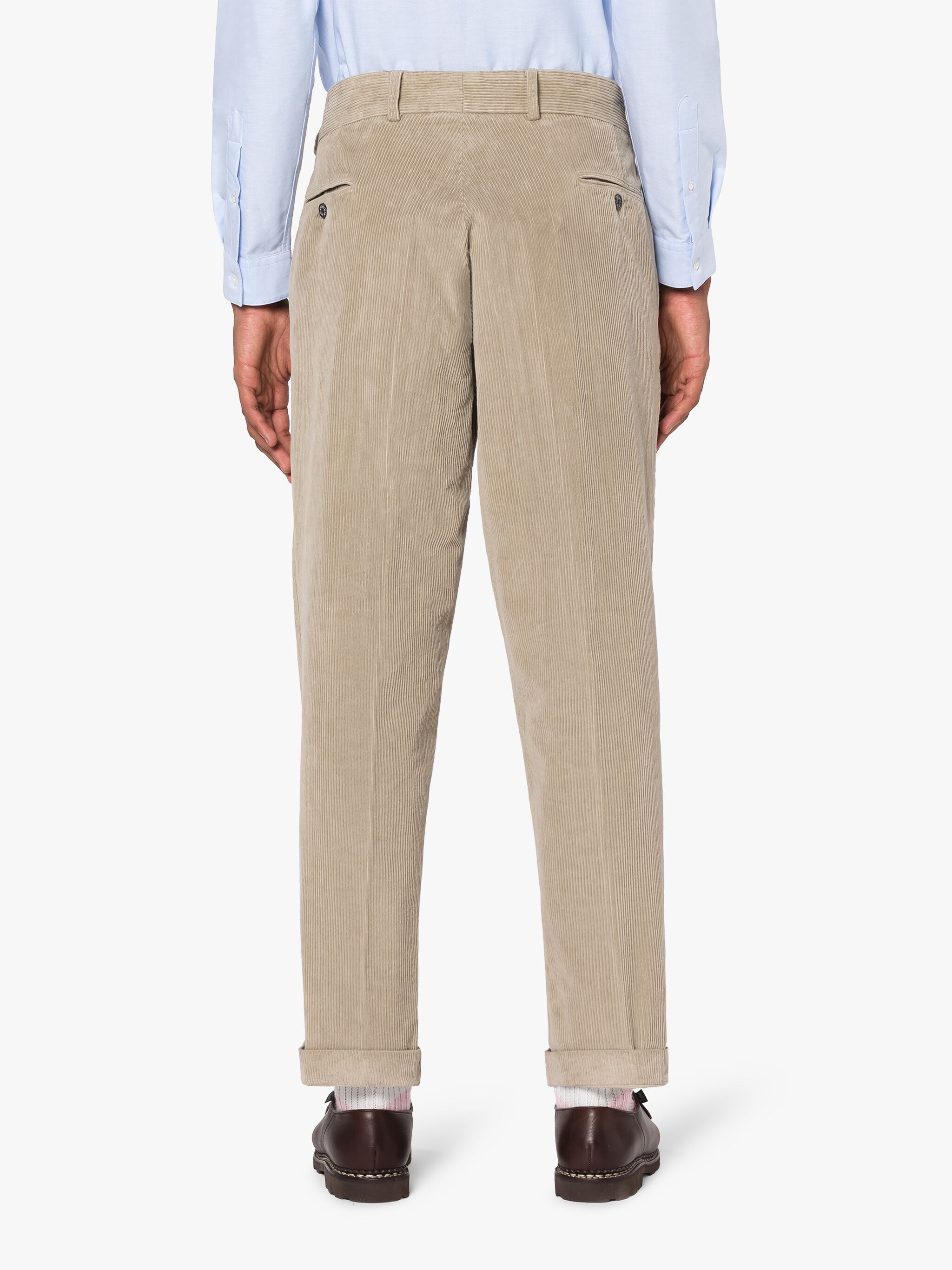 BEIGE CORDUROY COTTON CHINO TROUSERS - 4