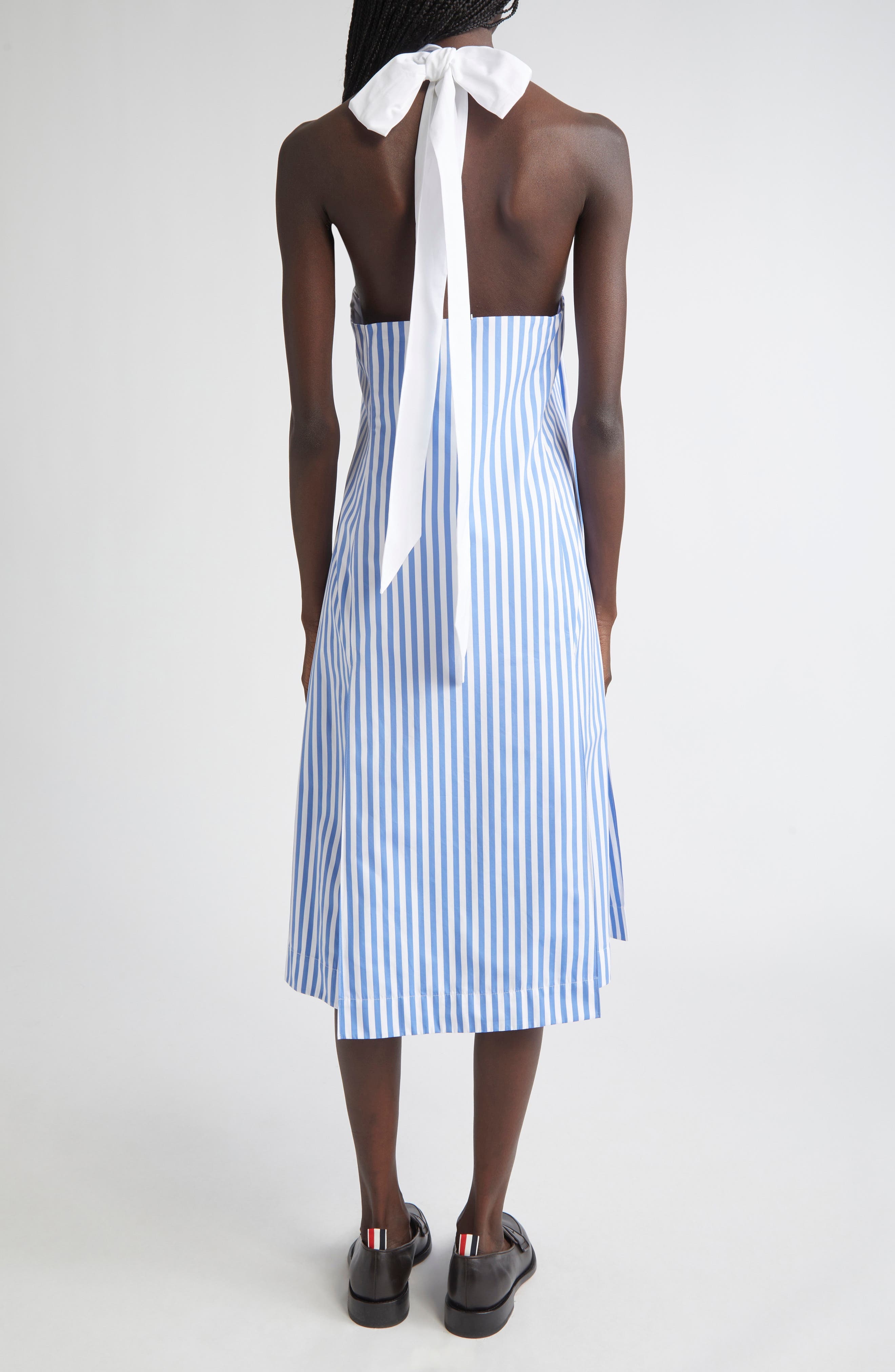 Thom Browne Awning Stripe Cotton Poplin Halter Polo Dress in Medium Blue at Nordstrom - 2